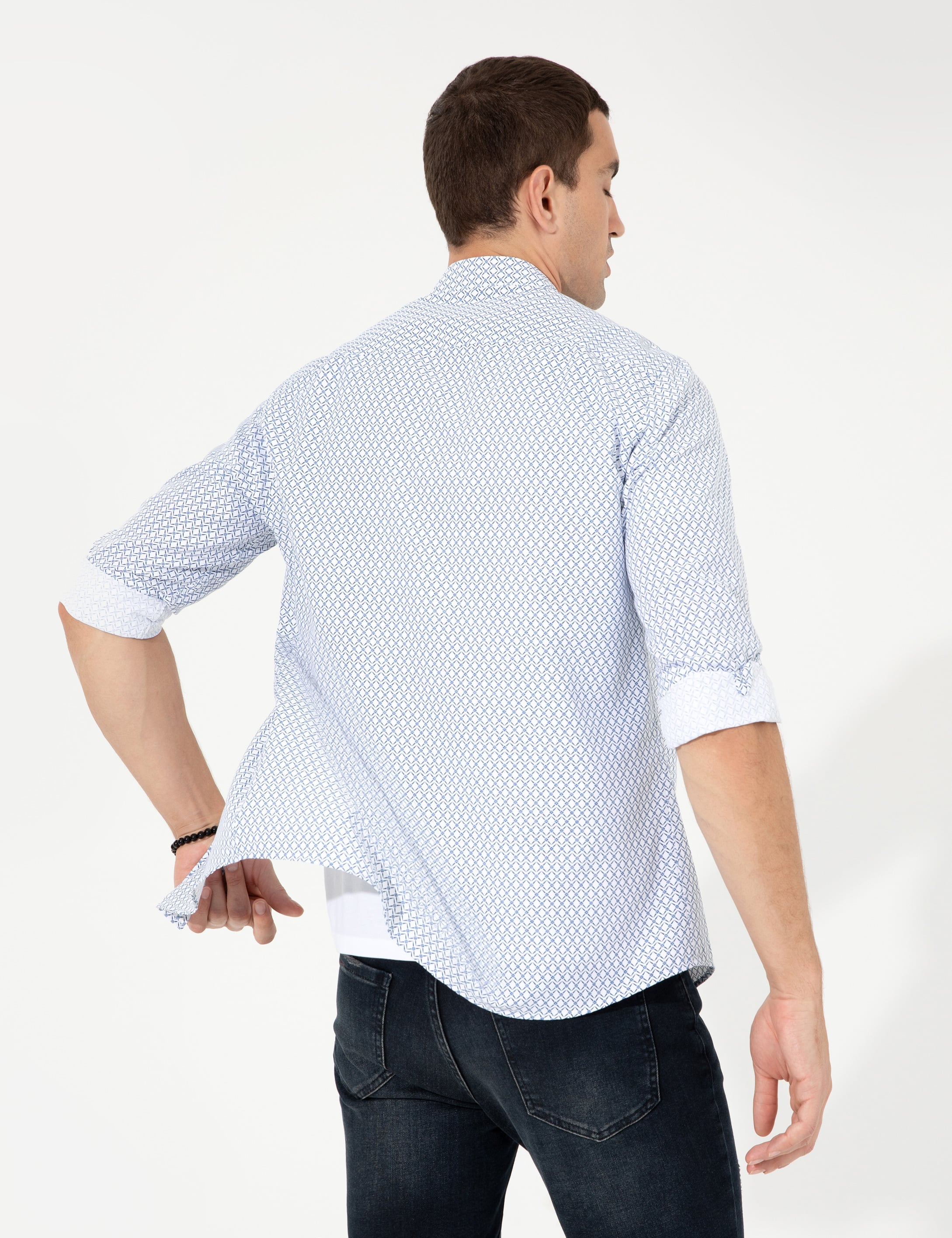 Lacivert Slim Fit Uzun Kollu Gömlek - Image 5