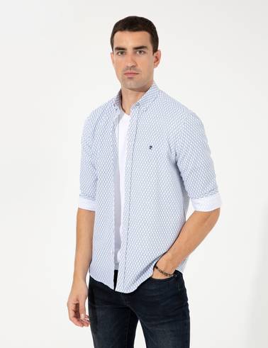 Lacivert Slim Fit Uzun Kollu Gömlek