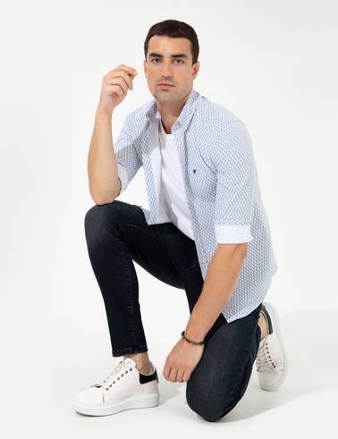 Lacivert Slim Fit Uzun Kollu Gömlek