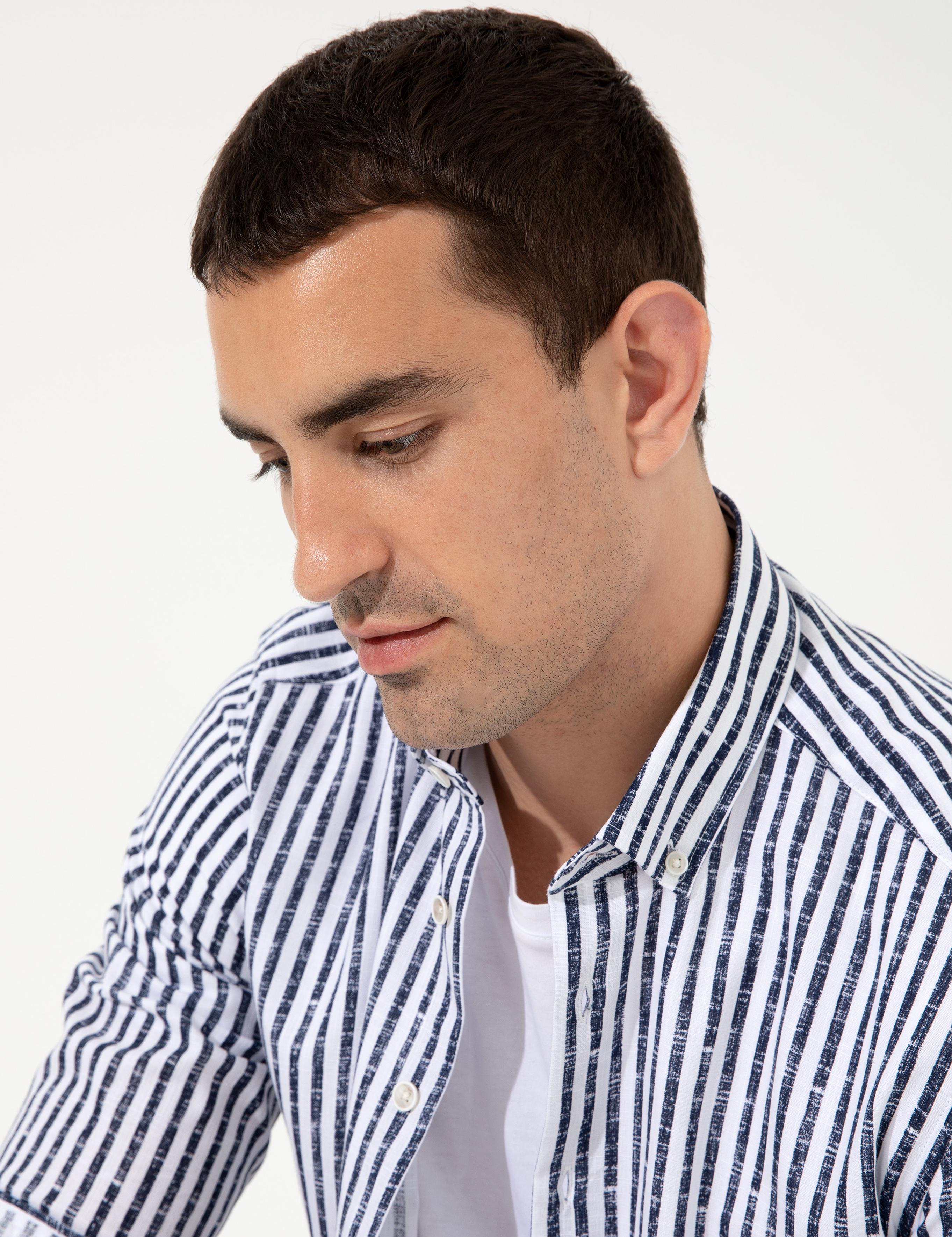 Lacivert Regular Fit Uzun Kollu Gömlek