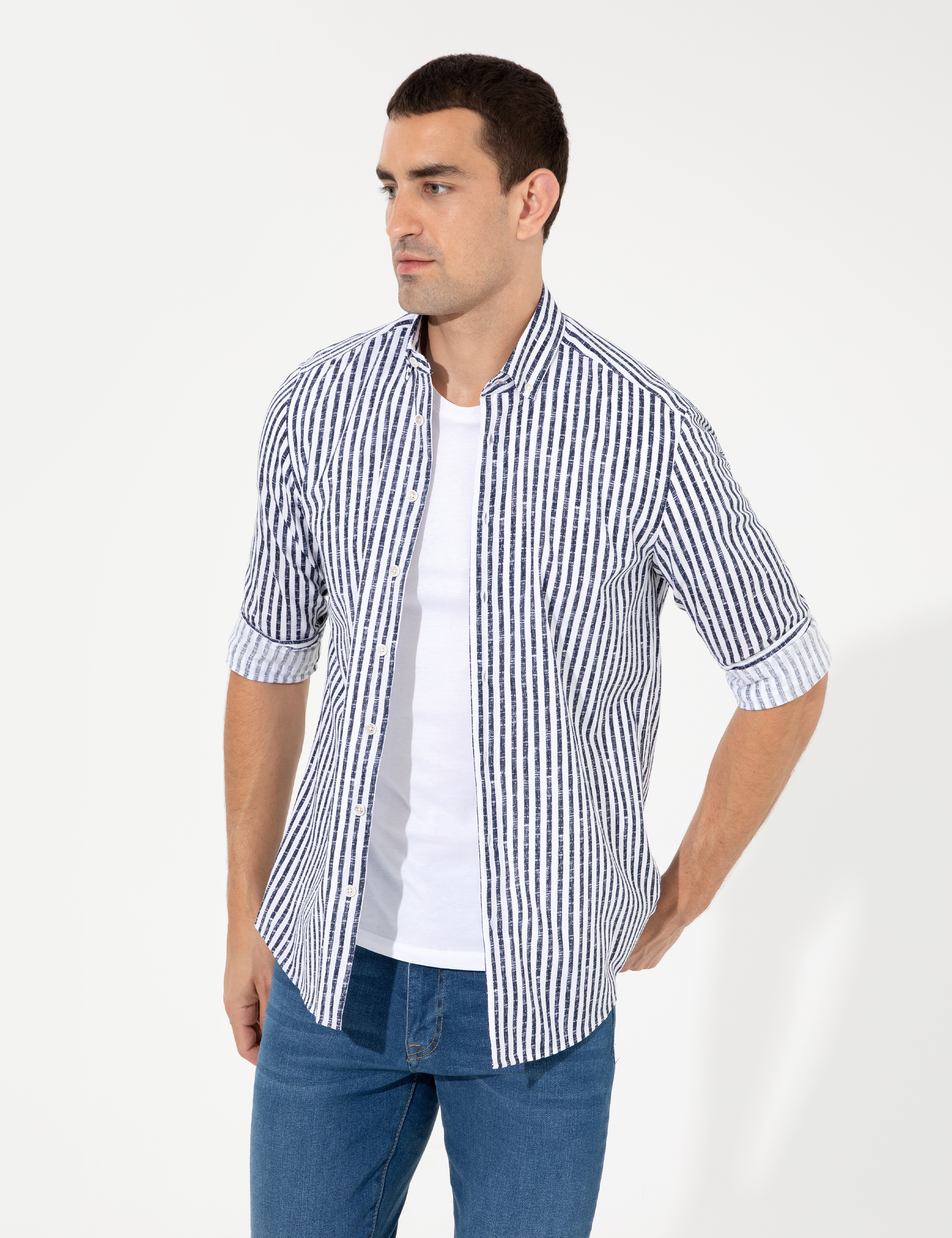 Lacivert Regular Fit Uzun Kollu Gömlek - Image 3