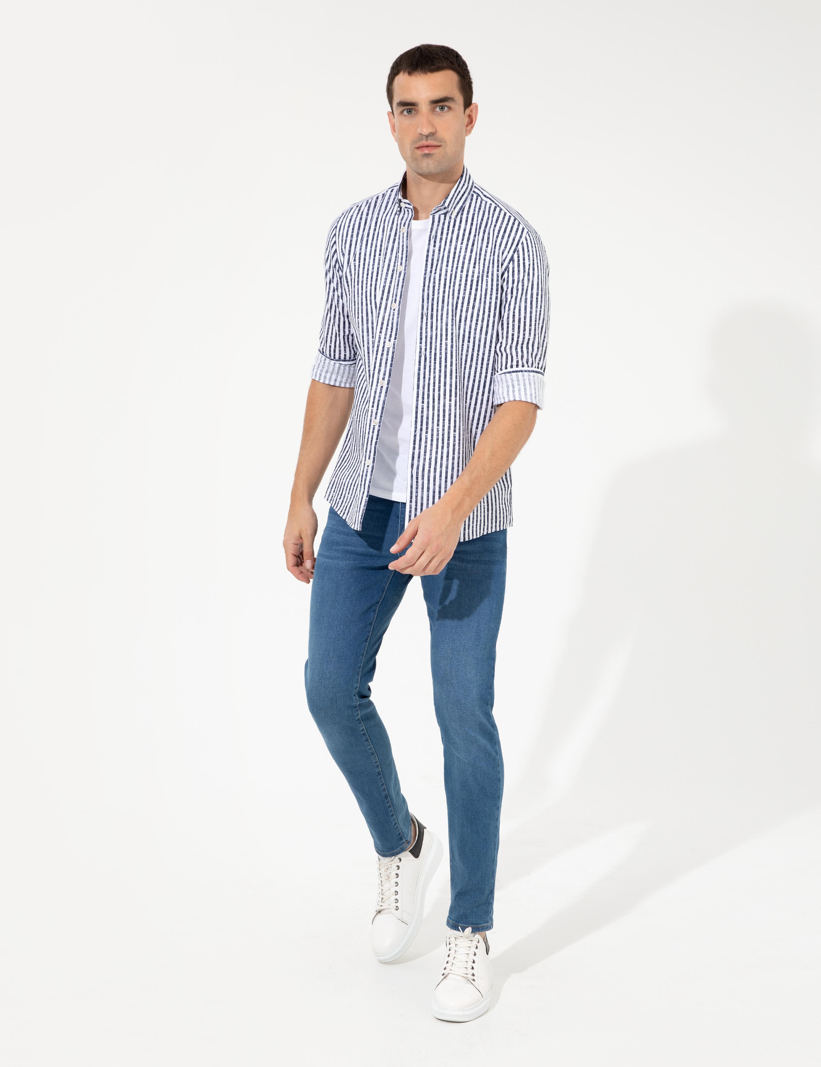 Lacivert Regular Fit Uzun Kollu Gömlek