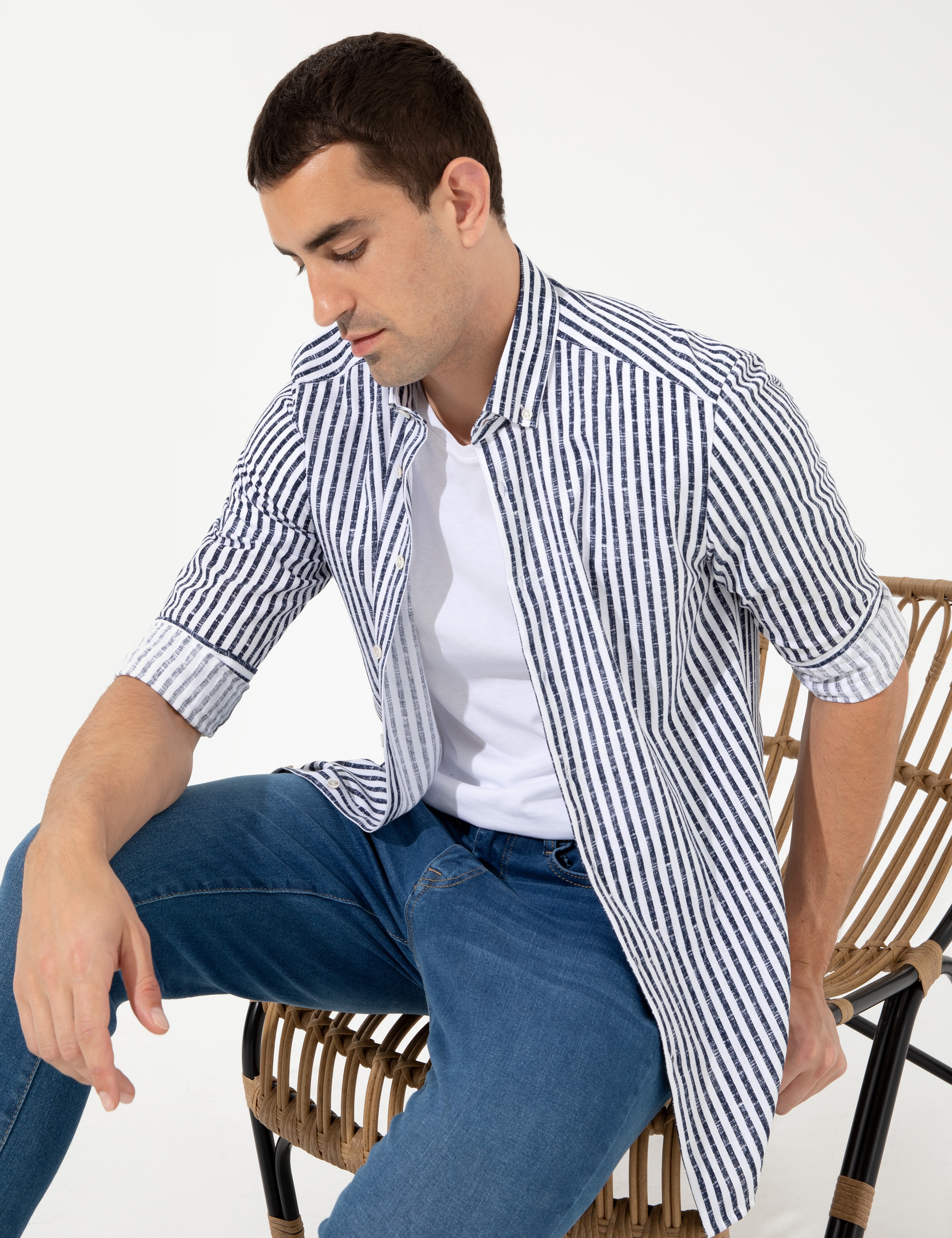 Lacivert Regular Fit Uzun Kollu Gömlek - Image 1