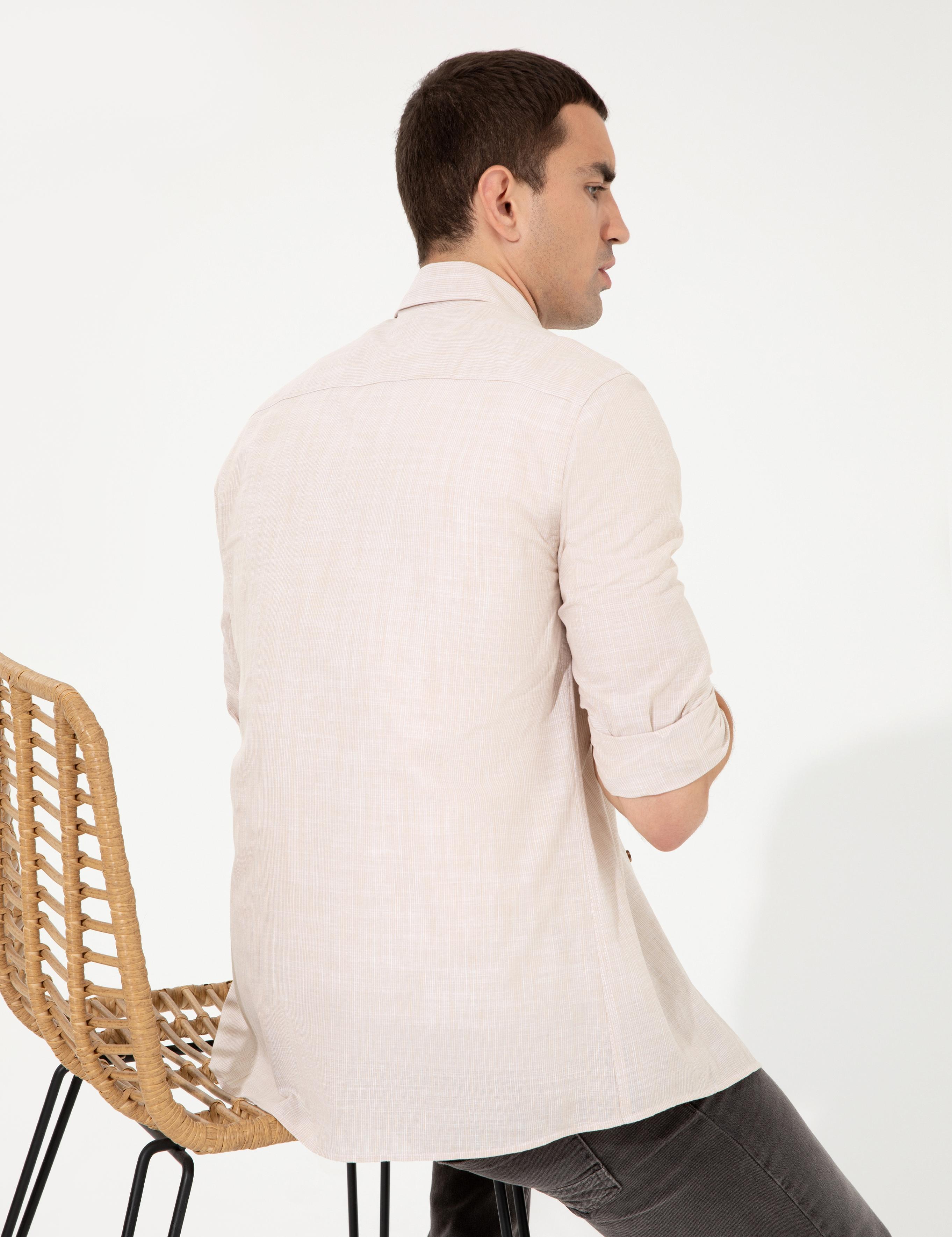 Bej Regular Fit Uzun Kollu Gömlek