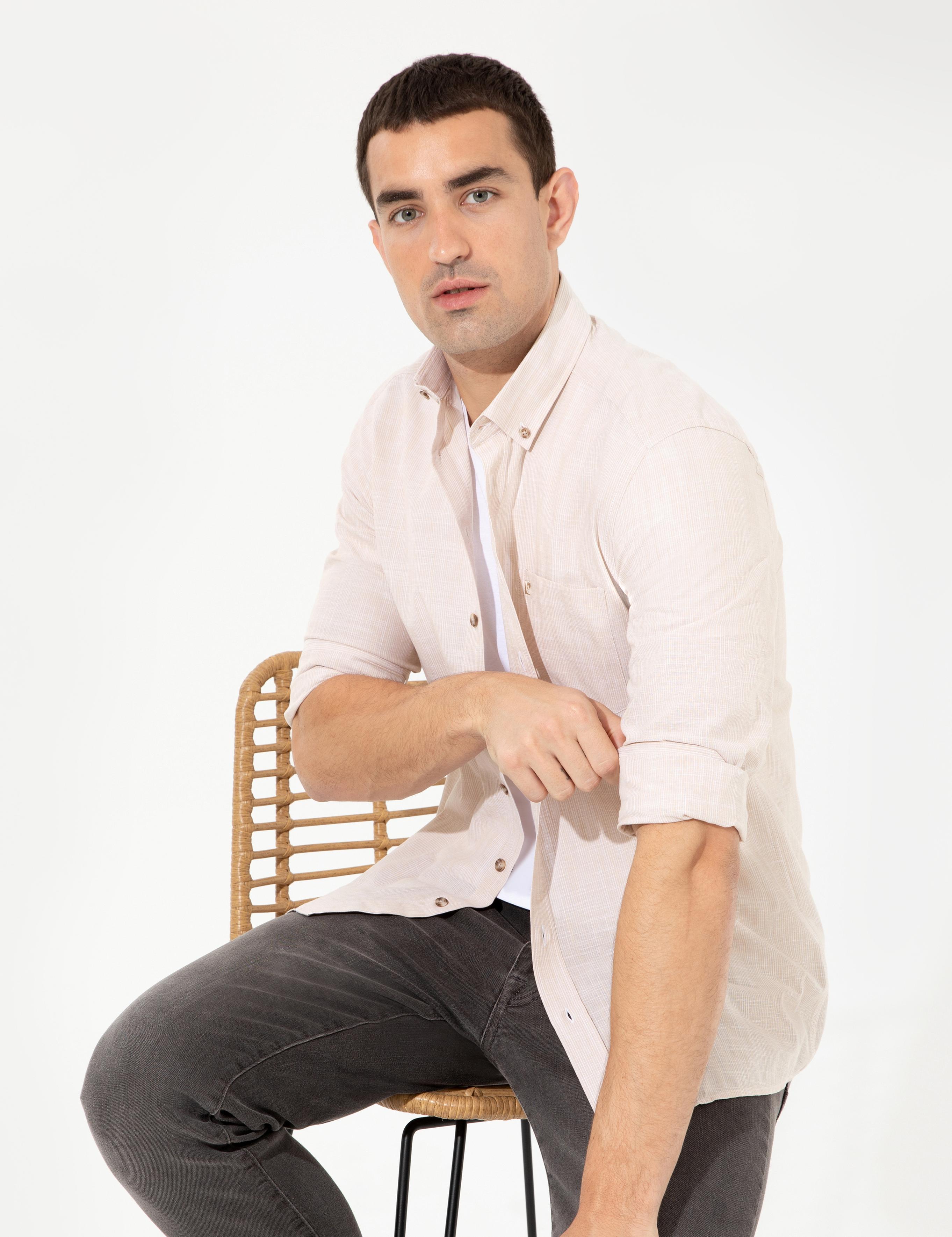 Bej Regular Fit Uzun Kollu Gömlek