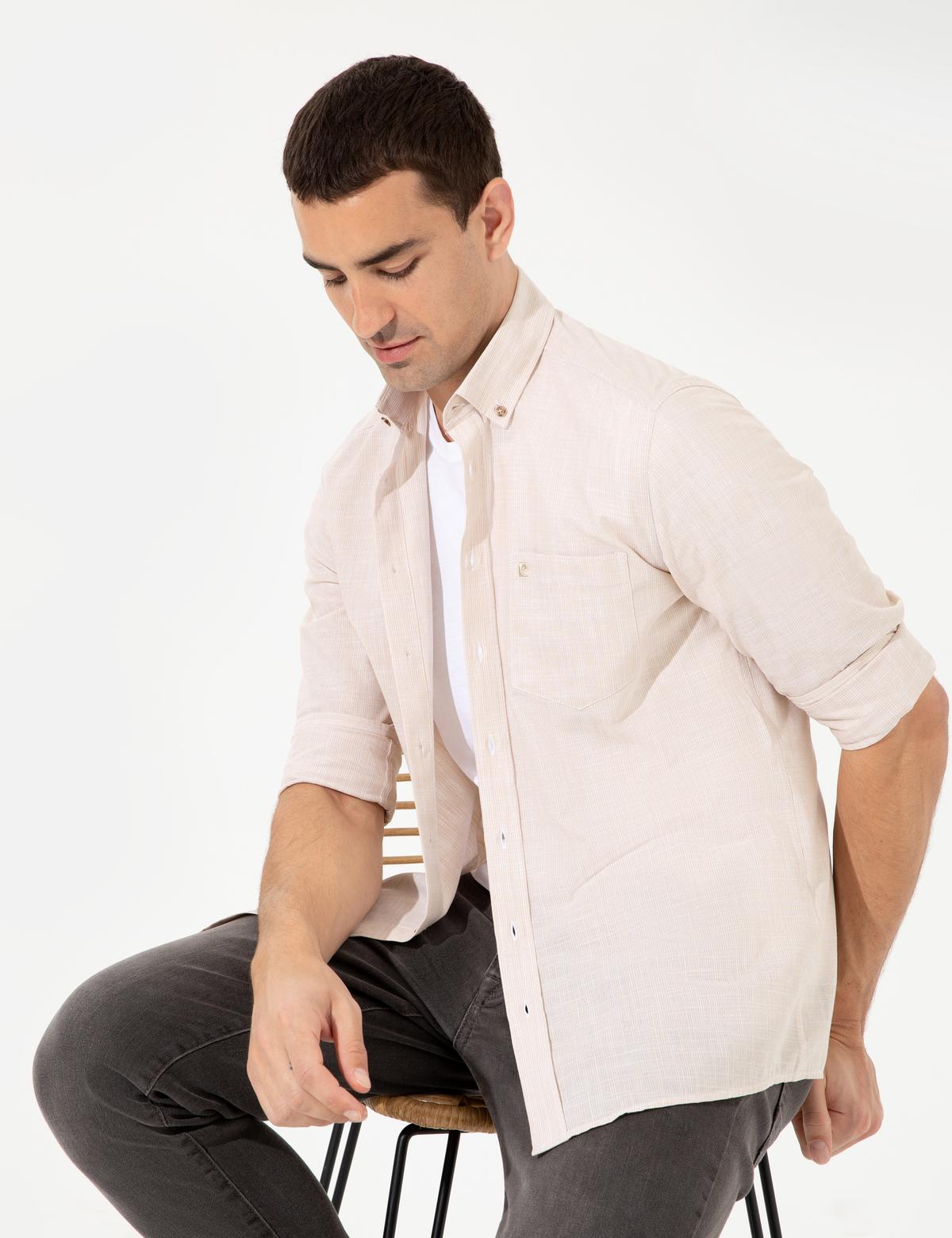 Bej Regular Fit Uzun Kollu Gömlek - 50252492026