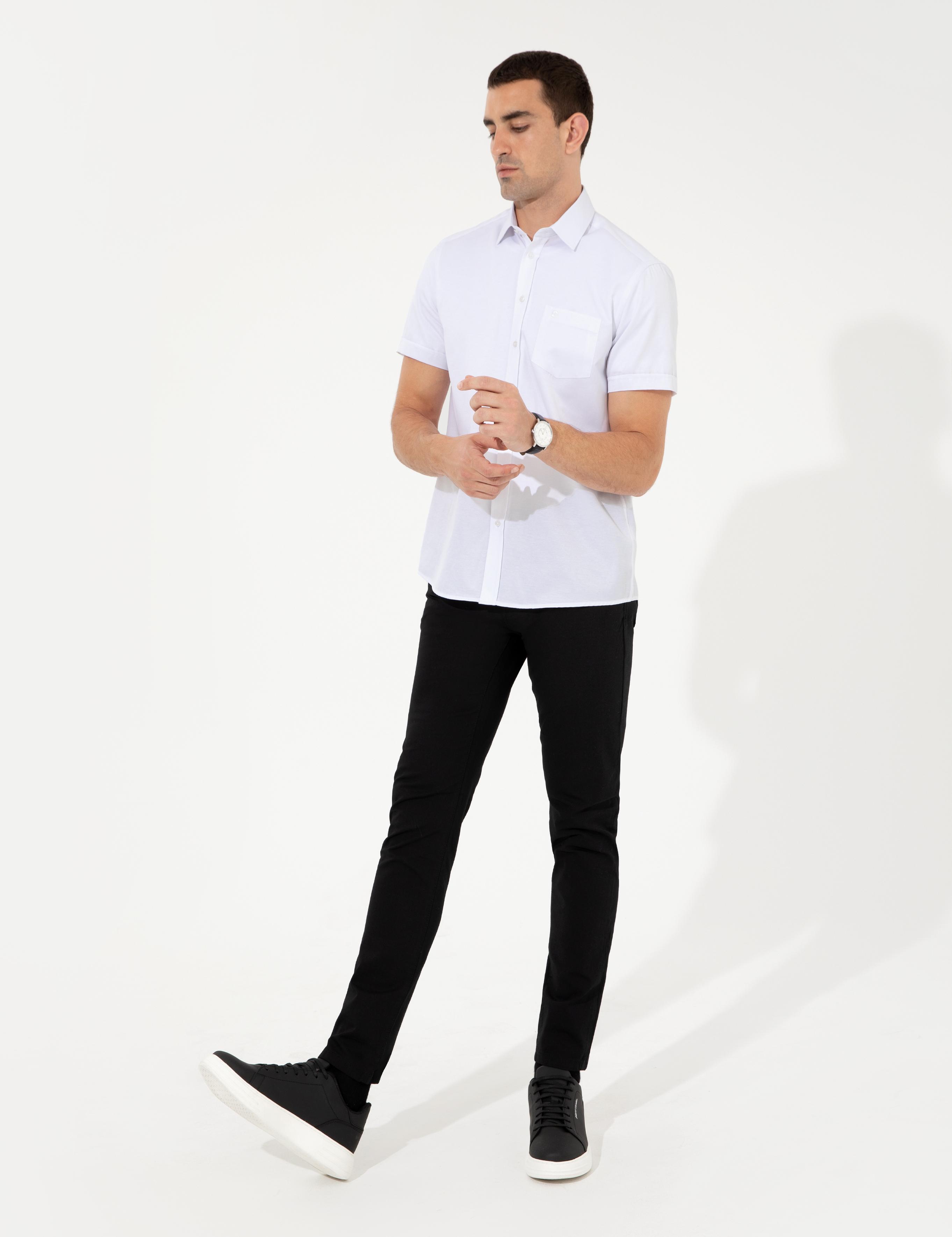 Beyaz Regular Fit Kısa Kollu Gömlek
