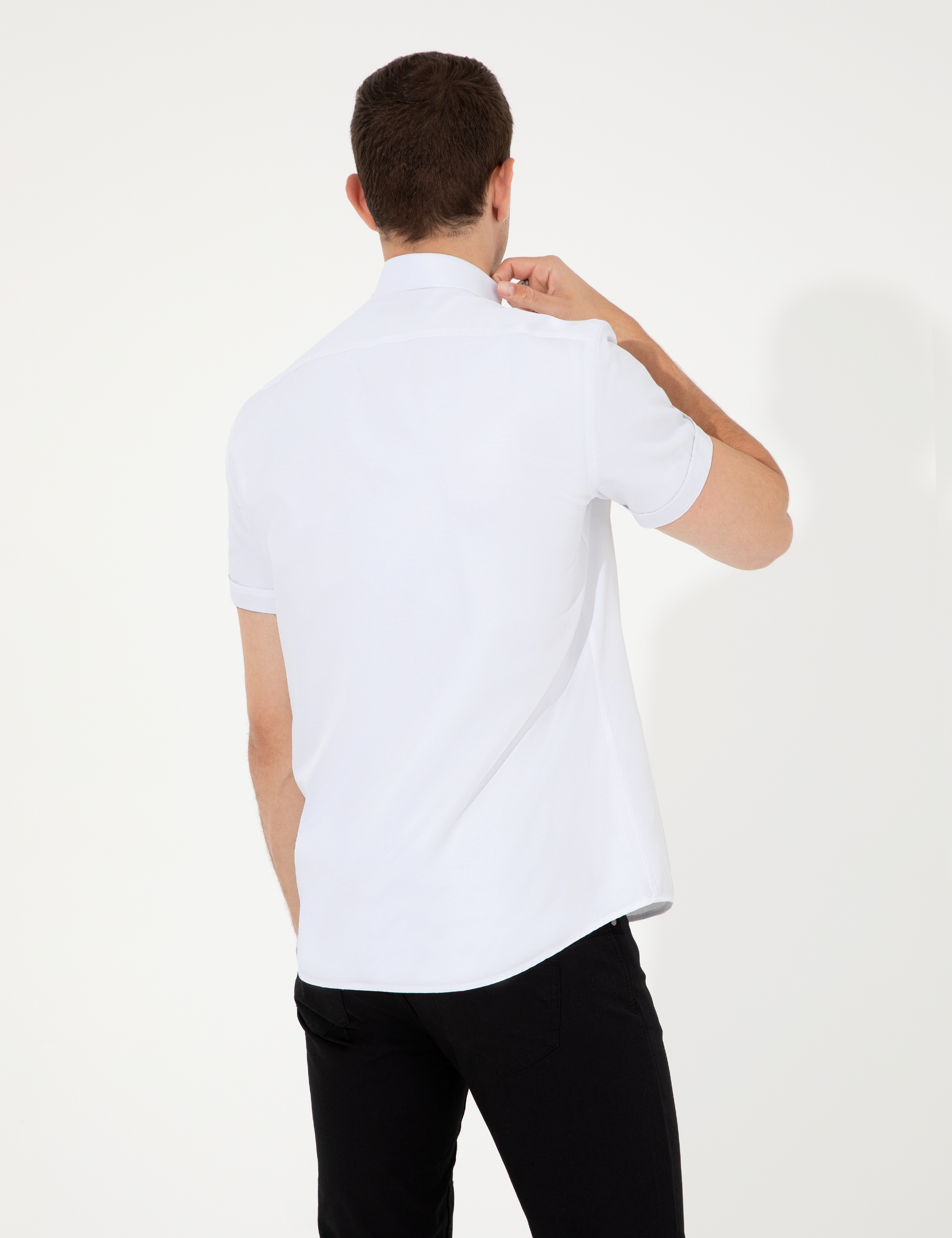 Beyaz Regular Fit Kısa Kollu Gömlek - Image 5