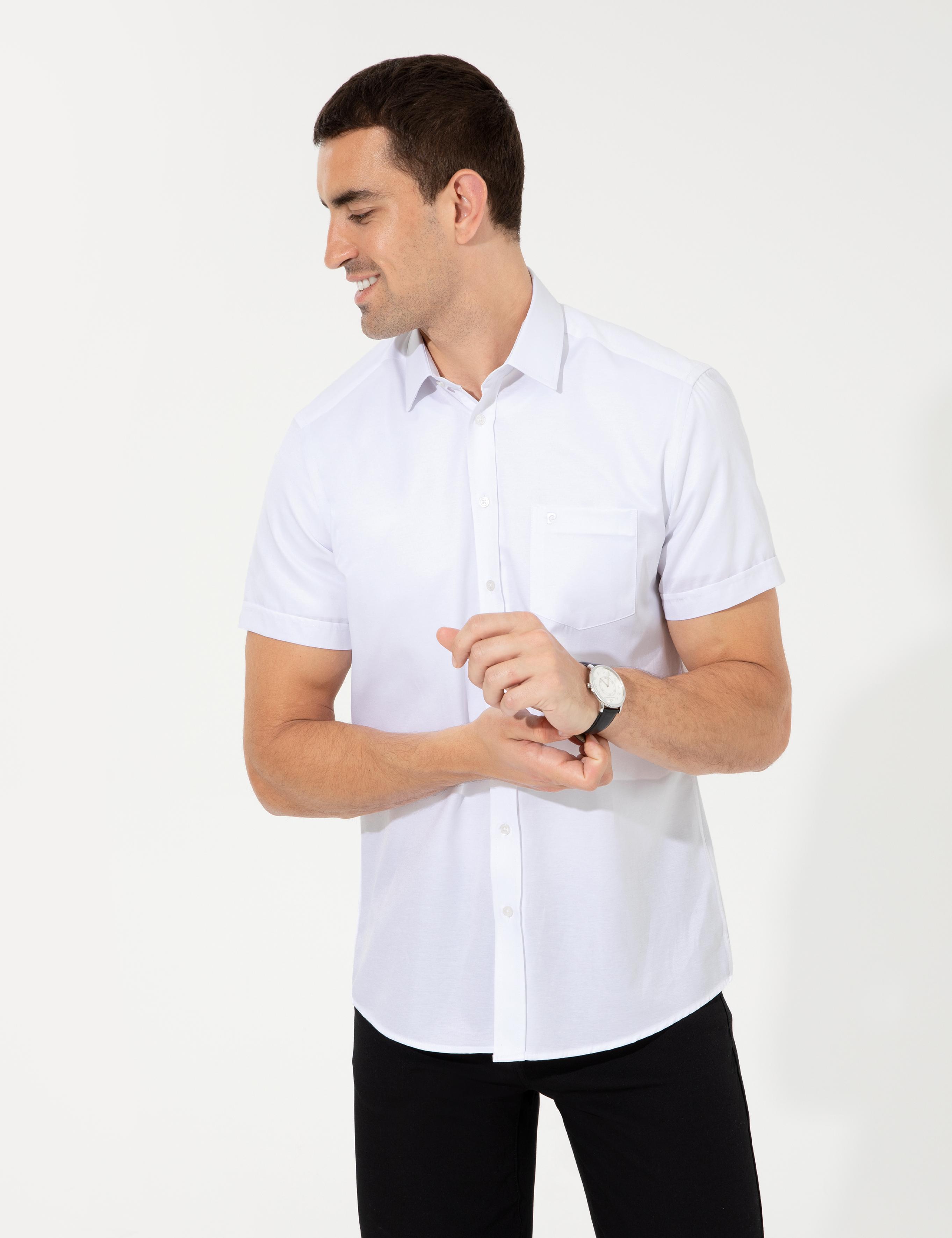 Beyaz Regular Fit Kısa Kollu Gömlek