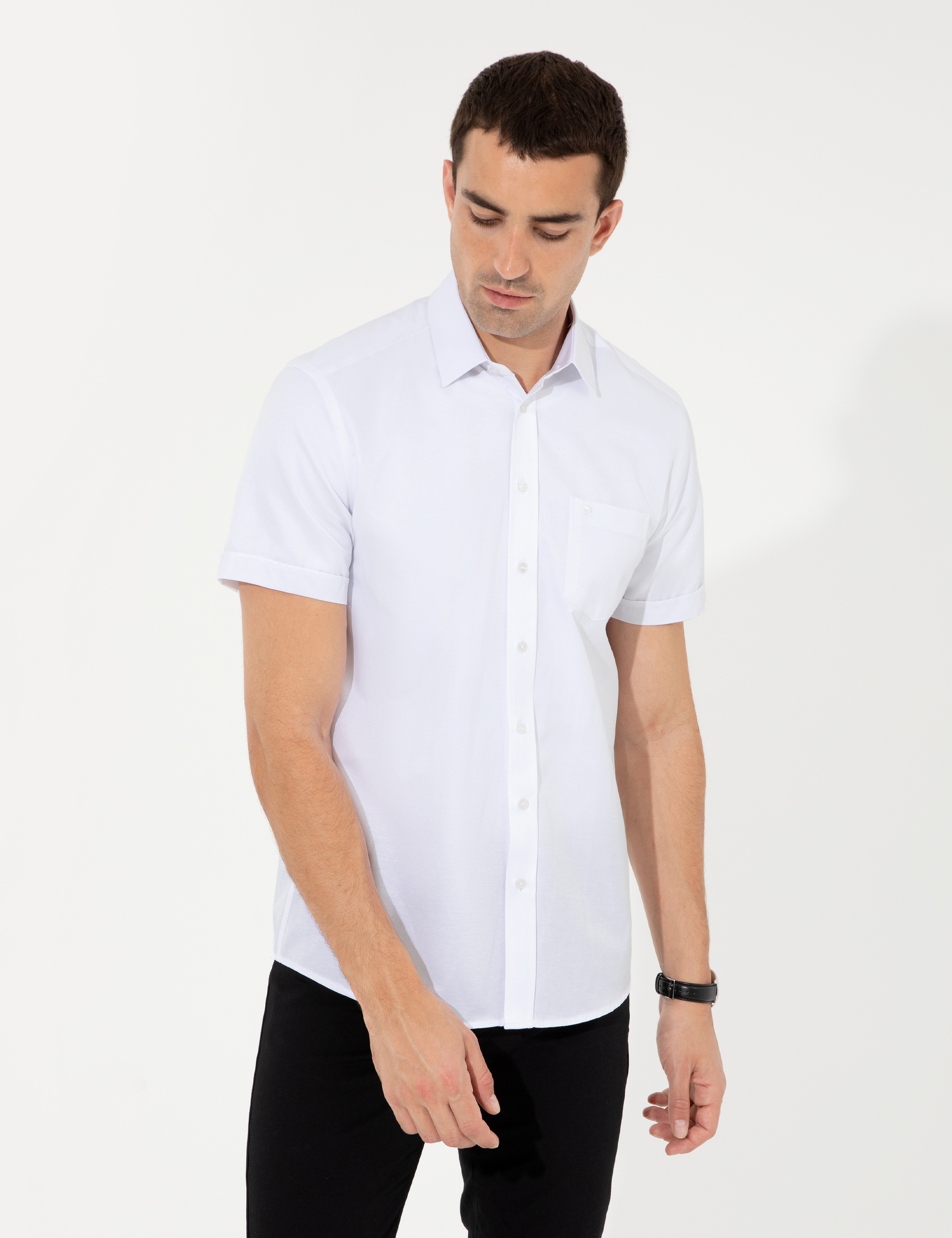 Beyaz Regular Fit Kısa Kollu Gömlek - Image 3