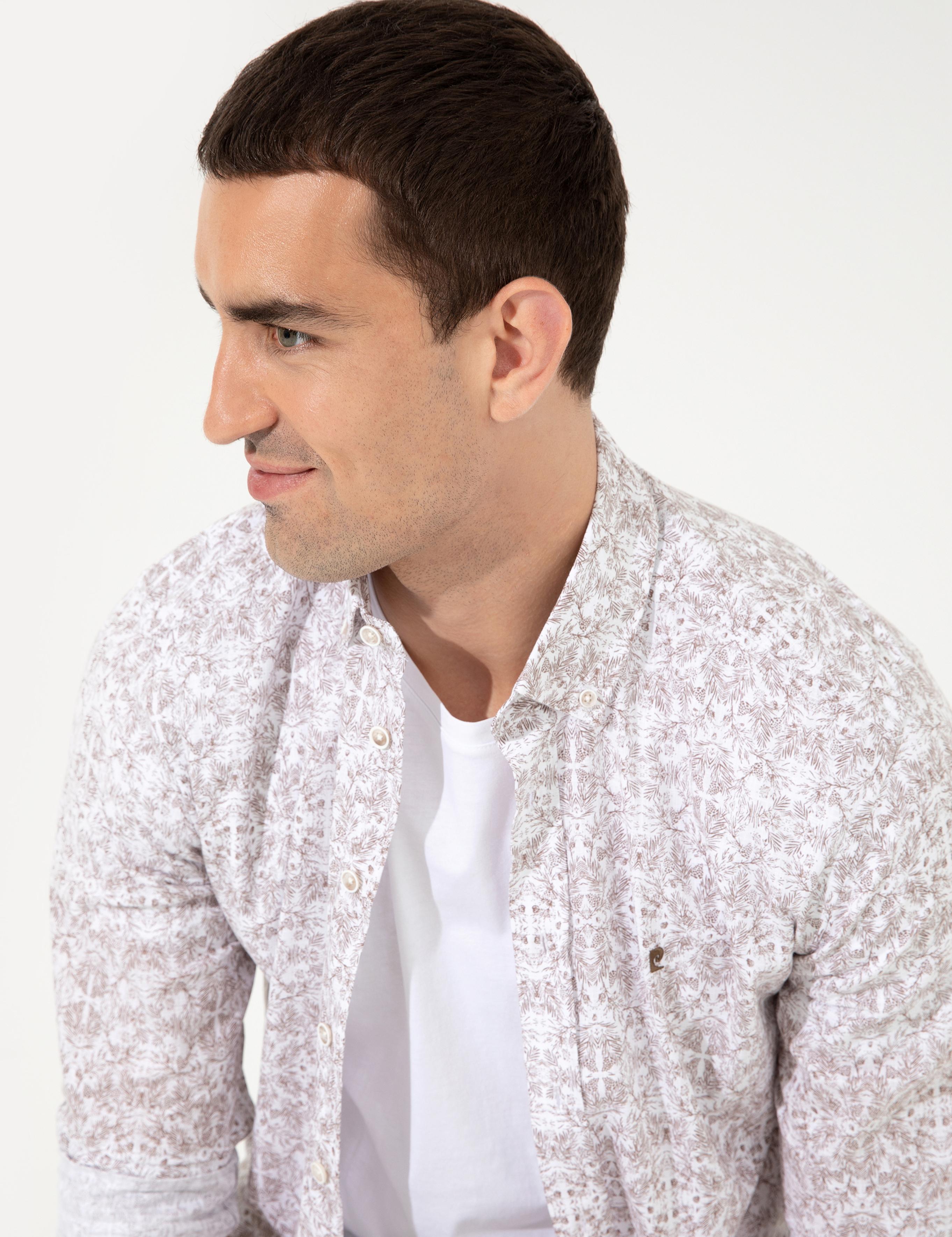 Bej Slim Fit Uzun Kollu Gömlek