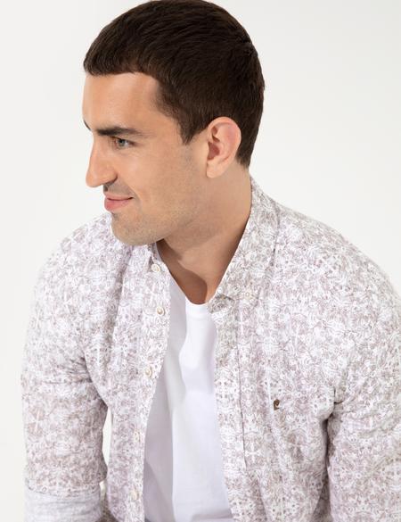 Bej Slim Fit Uzun Kollu Gömlek - 50255265008