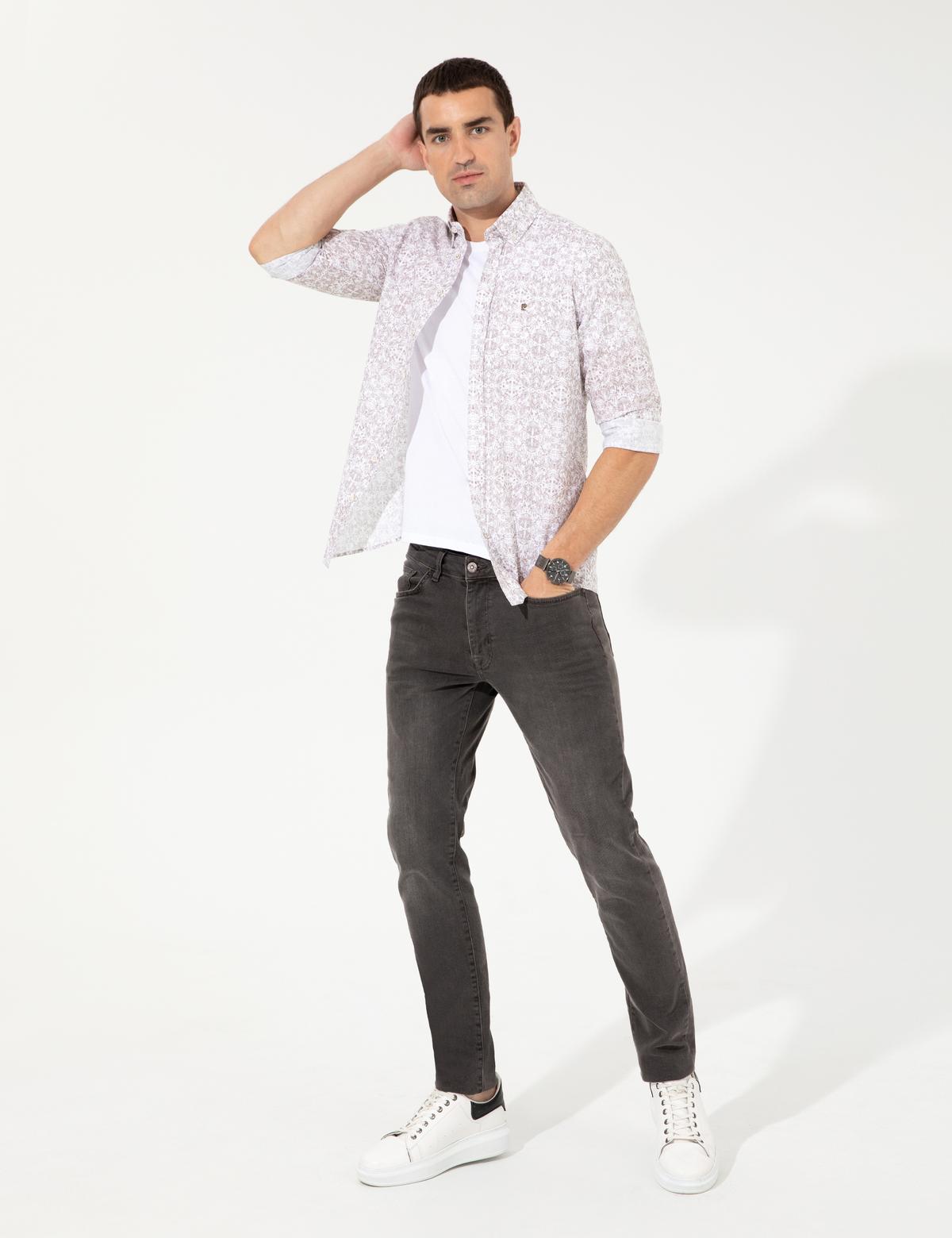 Bej Slim Fit Uzun Kollu Gömlek - 50255265008