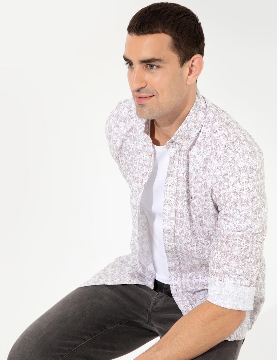 Bej Slim Fit Uzun Kollu Gömlek