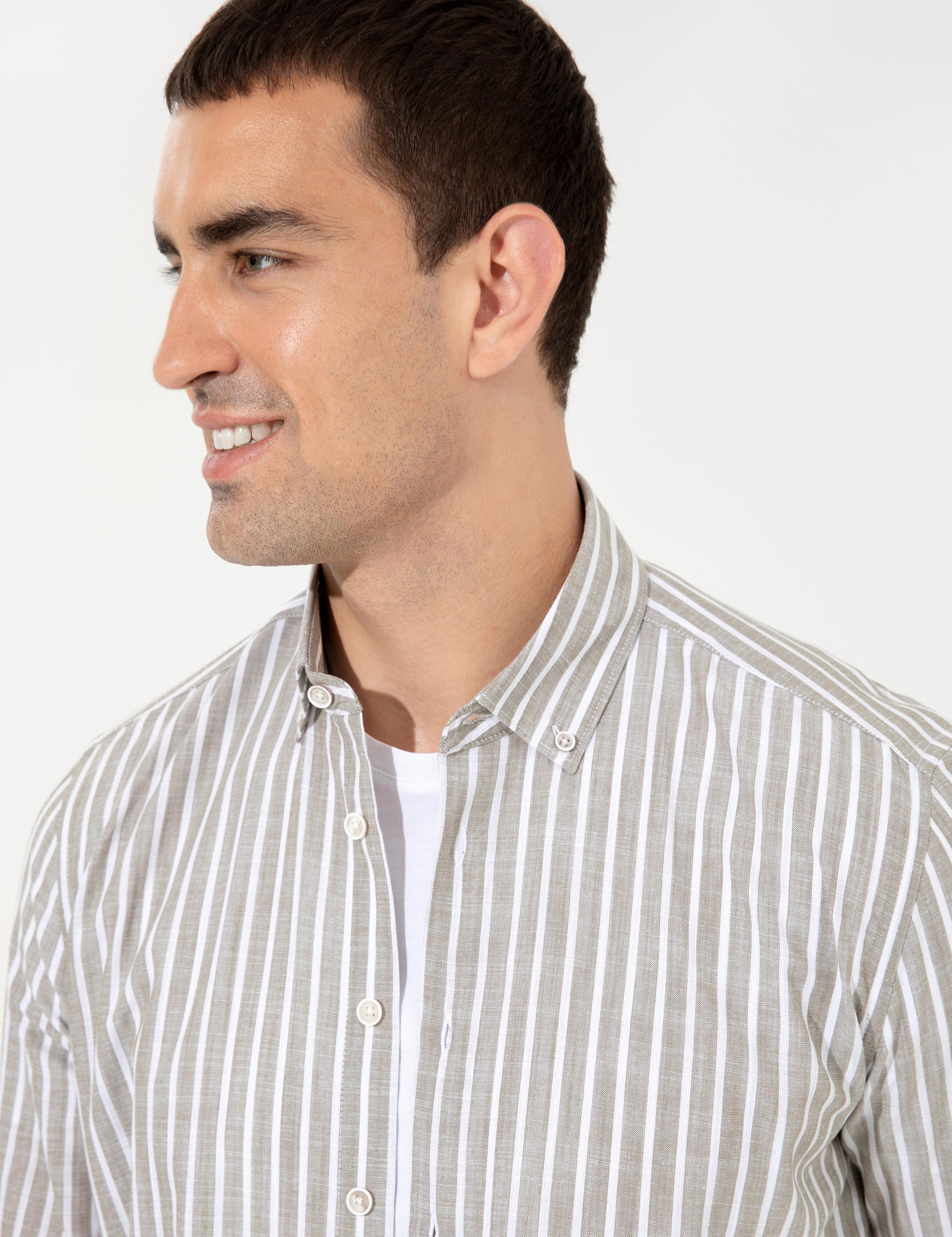 Haki Regular Fit Uzun Kollu Gömlek