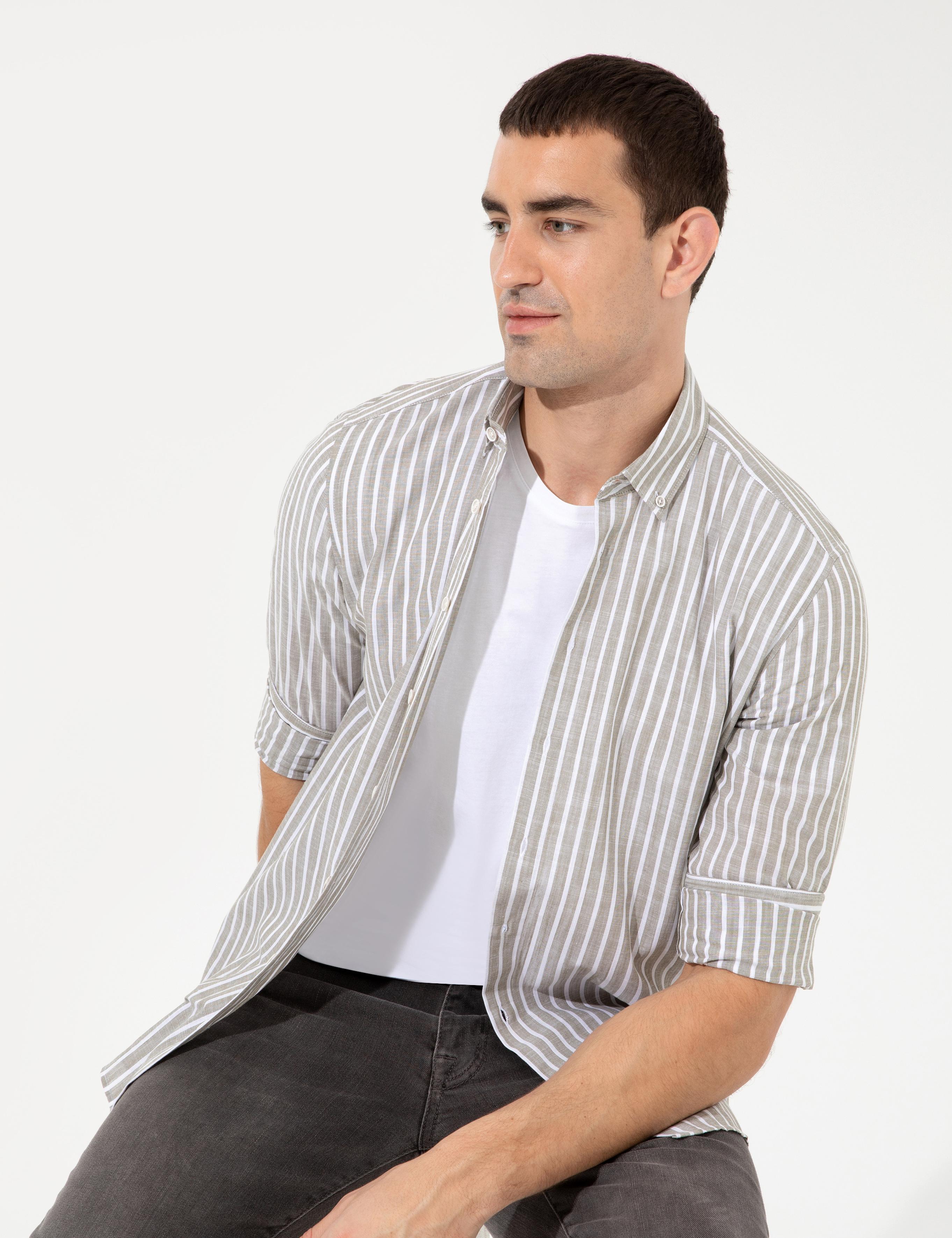 Haki Regular Fit Uzun Kollu Gömlek