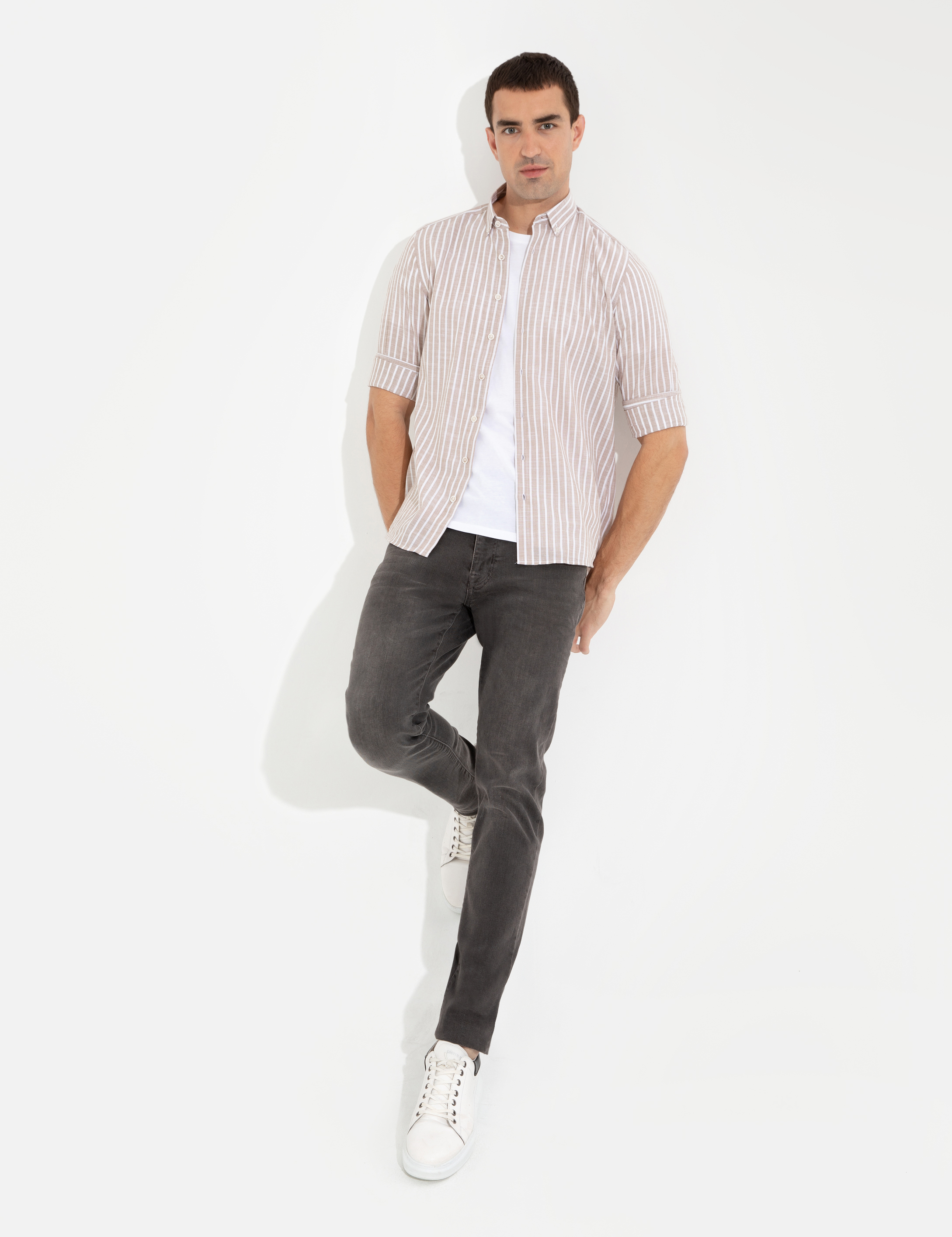 Bej Regular Fit Uzun Kollu Gömlek - Image 2