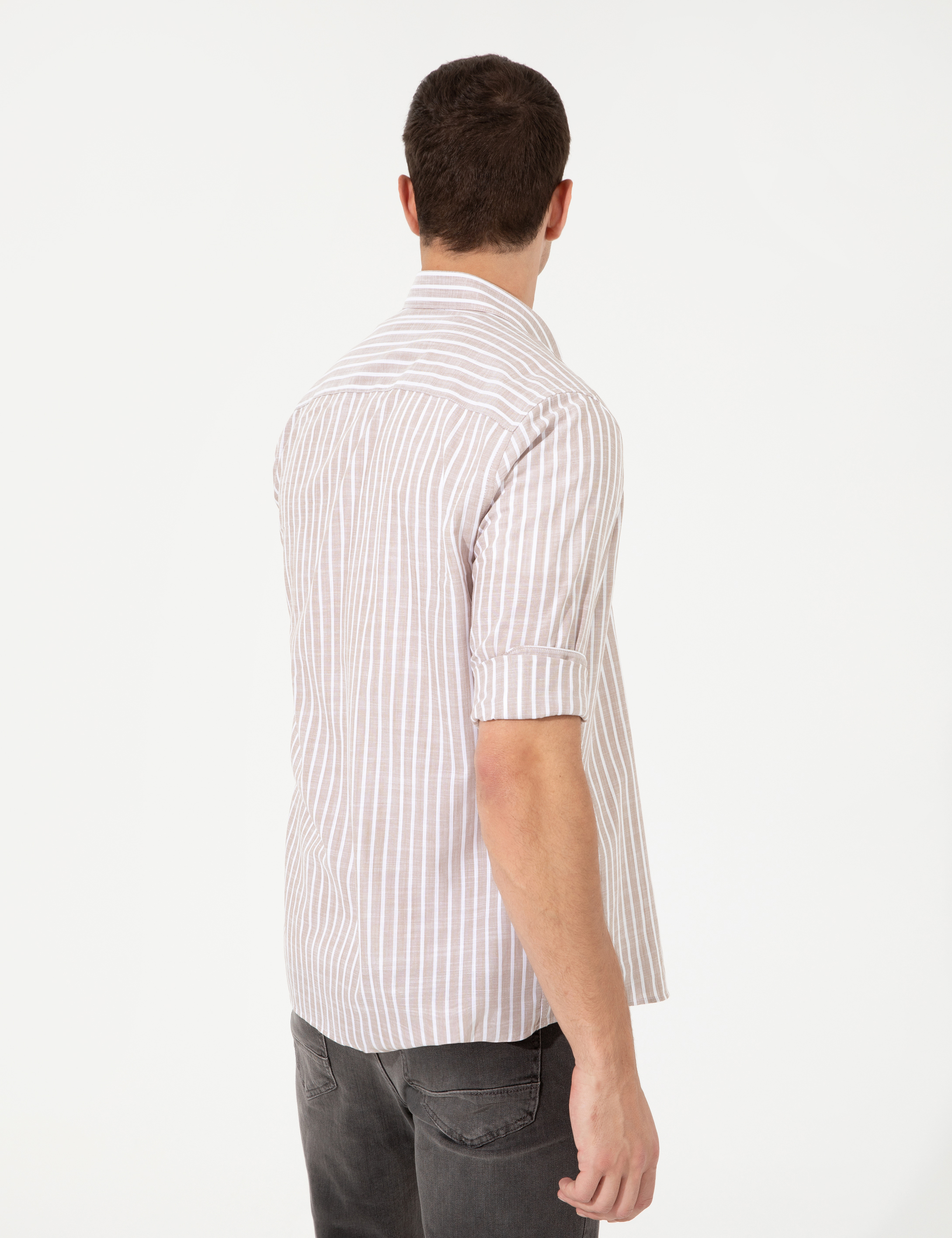 Bej Regular Fit Uzun Kollu Gömlek - Image 5