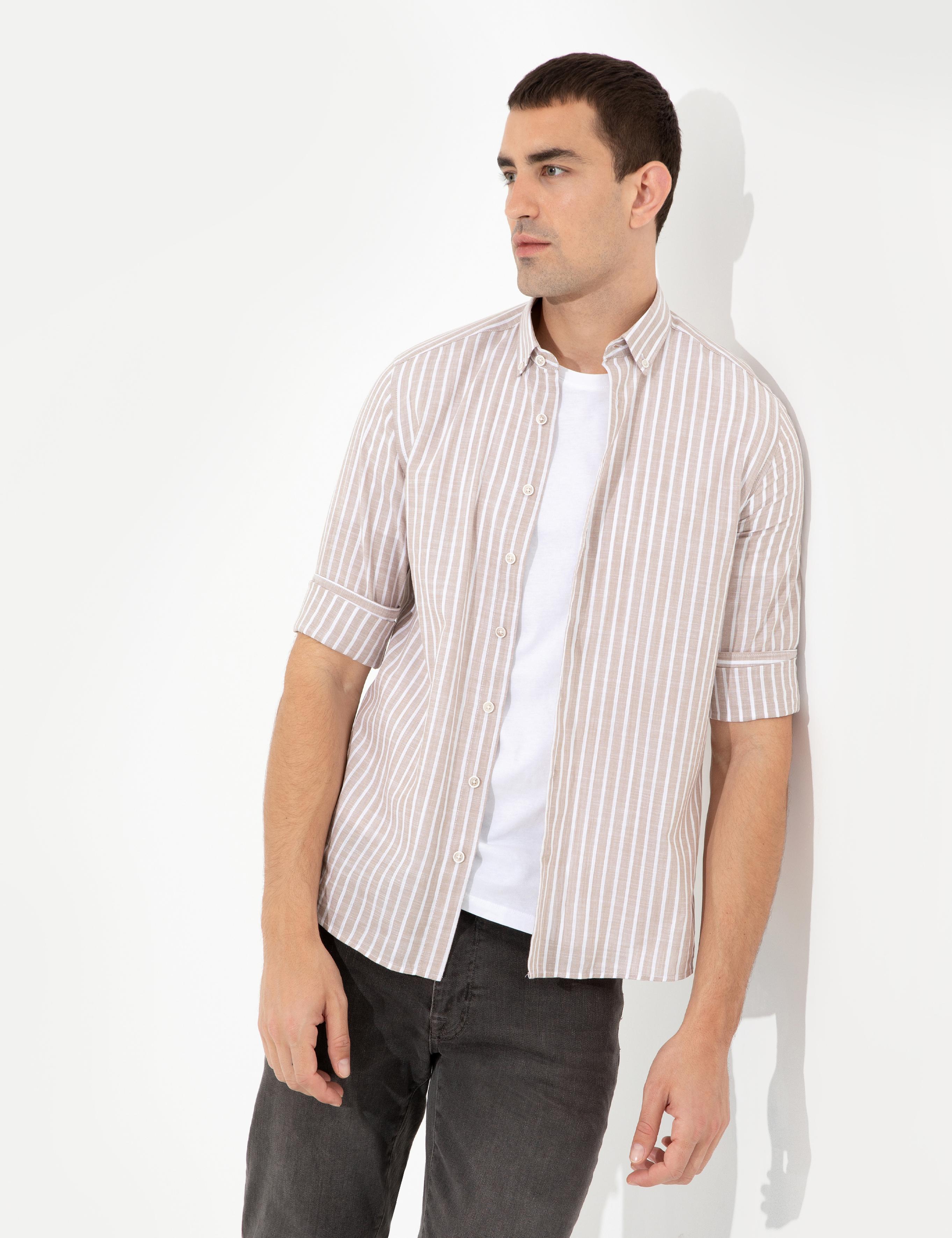 Bej Regular Fit Uzun Kollu Gömlek