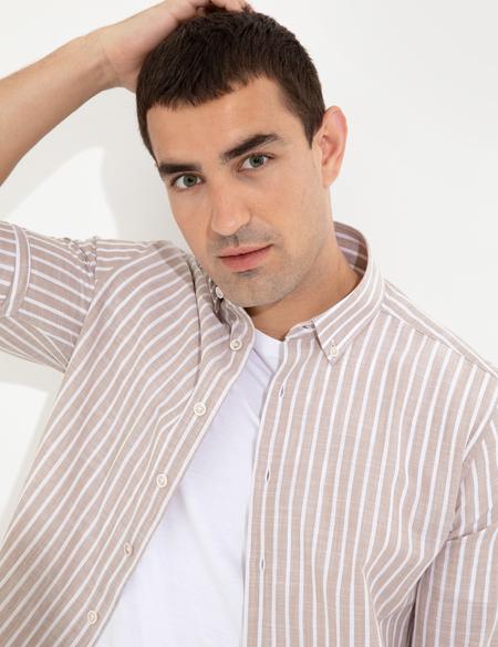 Bej Regular Fit Uzun Kollu Gömlek - 50252478024