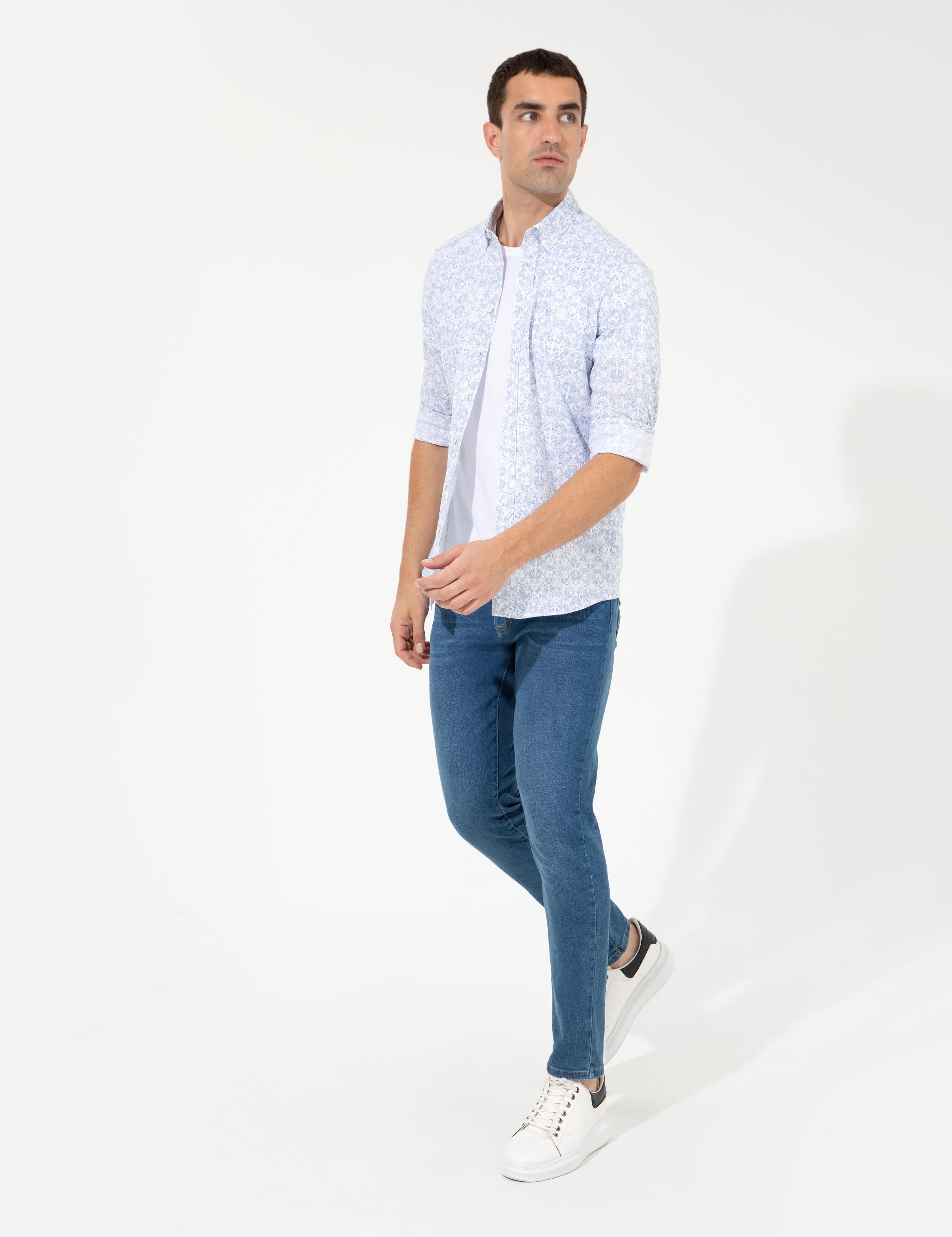 Mavi Slim Fit Uzun Kollu Gömlek