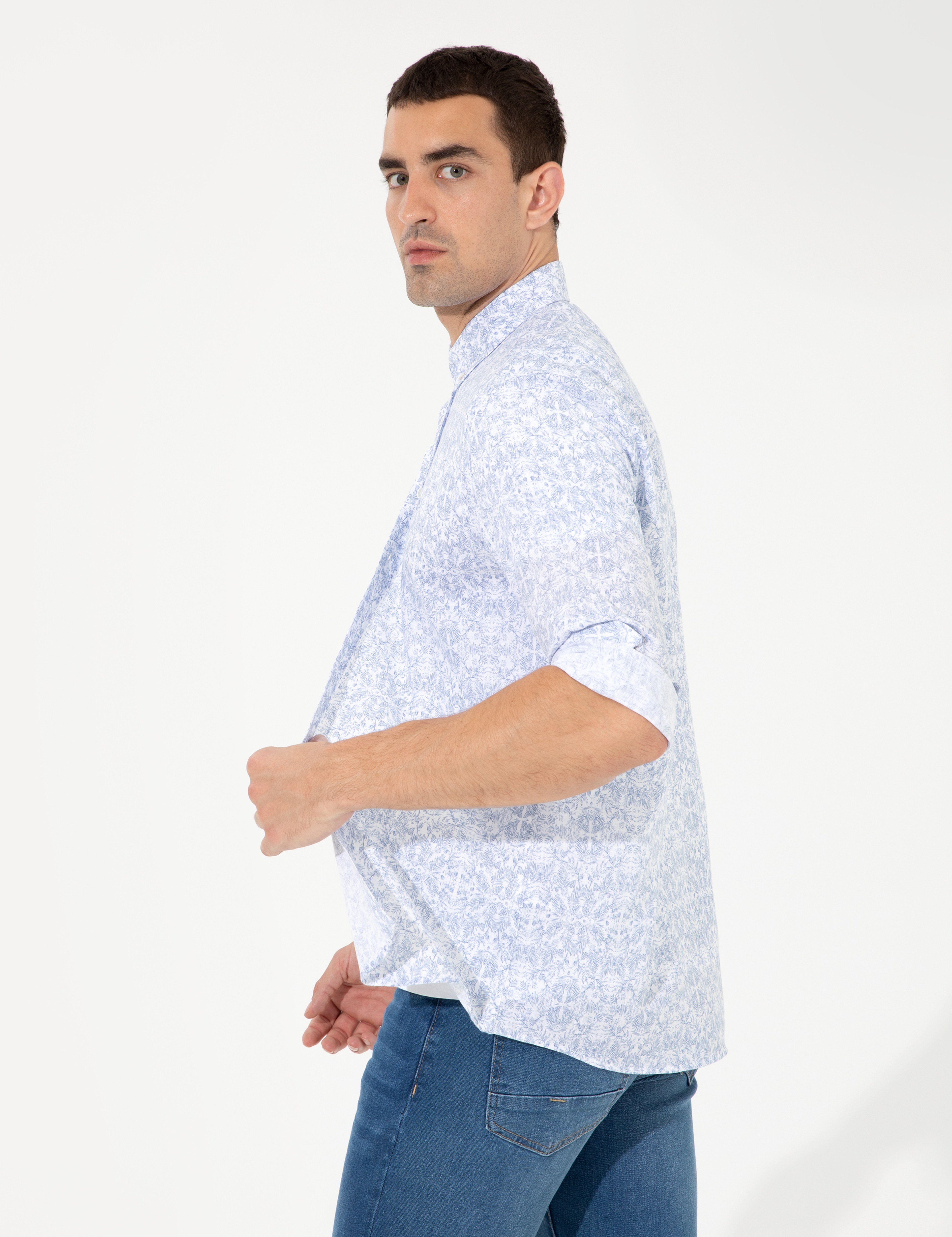 Mavi Slim Fit Uzun Kollu Gömlek - Image 5