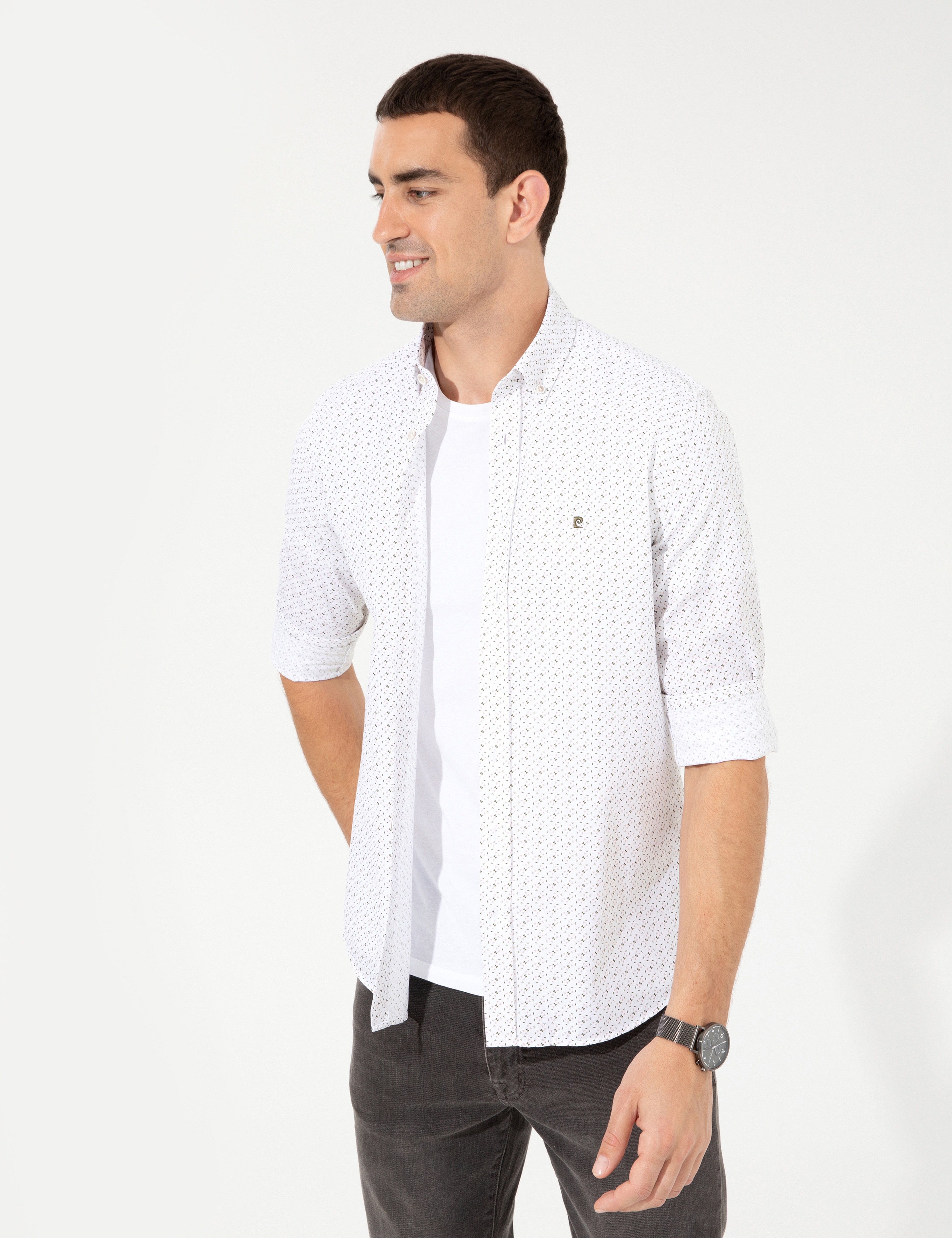 Haki Slim Fit Uzun Kollu Gömlek - Image 1