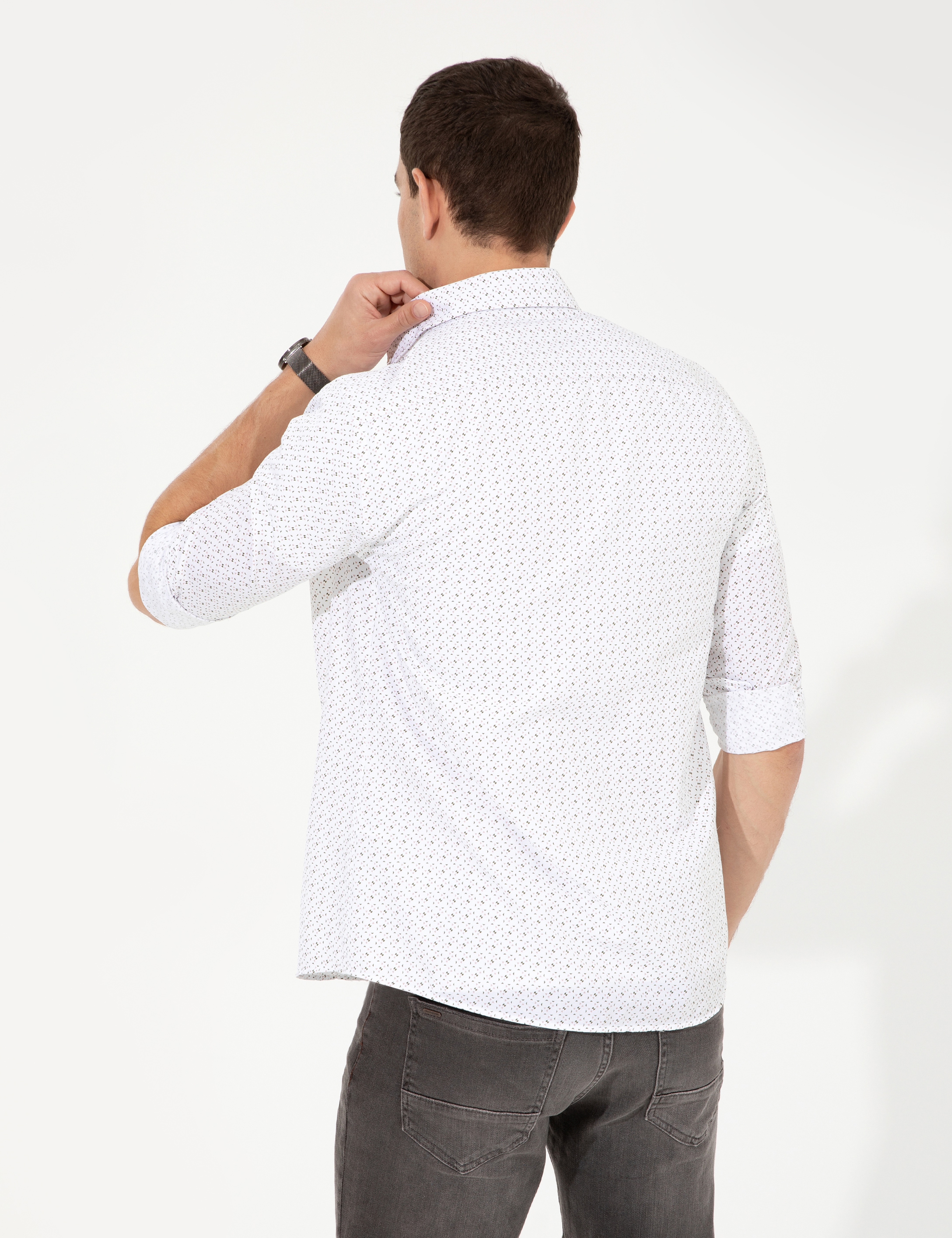 Haki Slim Fit Uzun Kollu Gömlek - Image 5