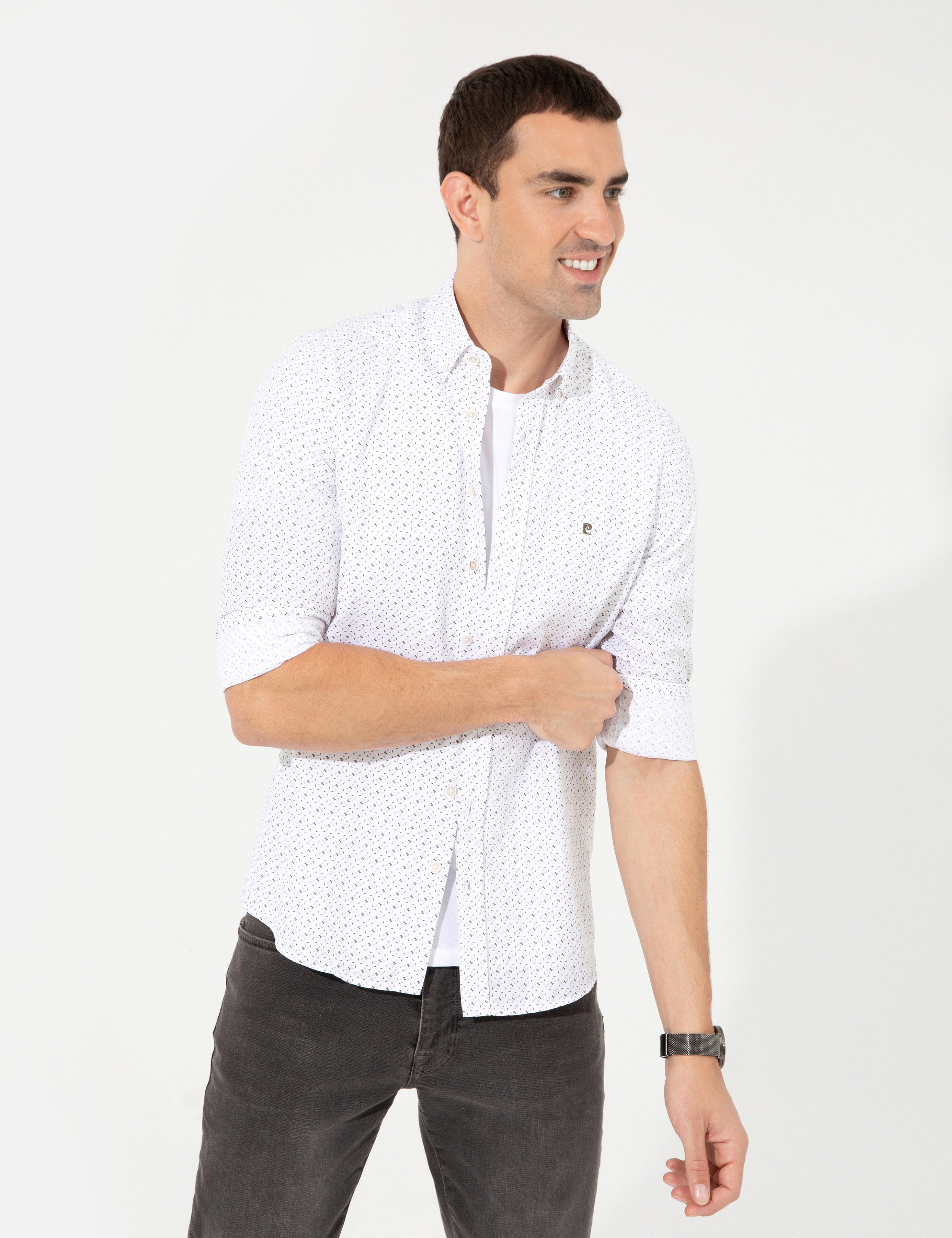 Haki Slim Fit Uzun Kollu Gömlek - Image 3