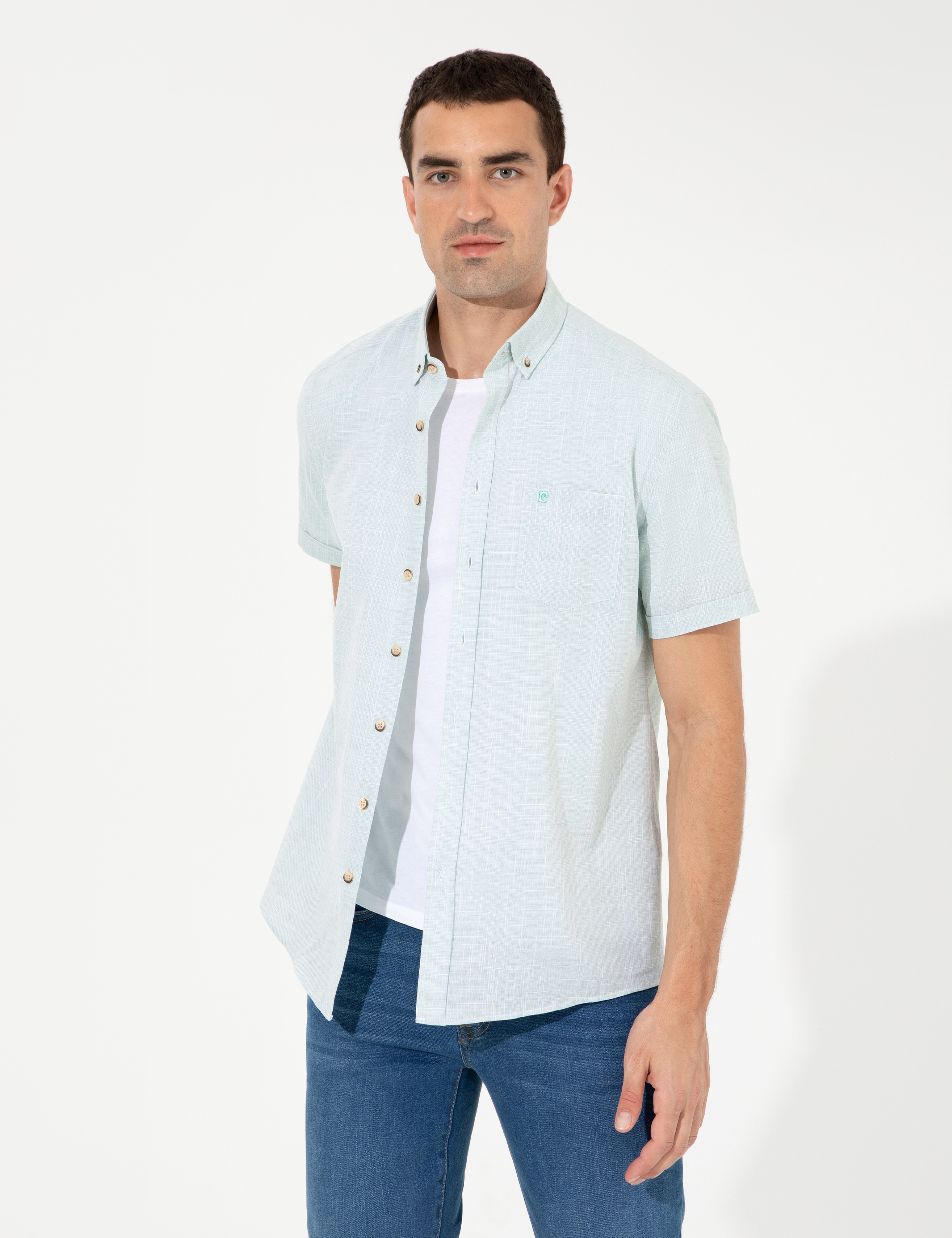 Yeşil Regular Fit Kısa Kollu Gömlek - Image 2