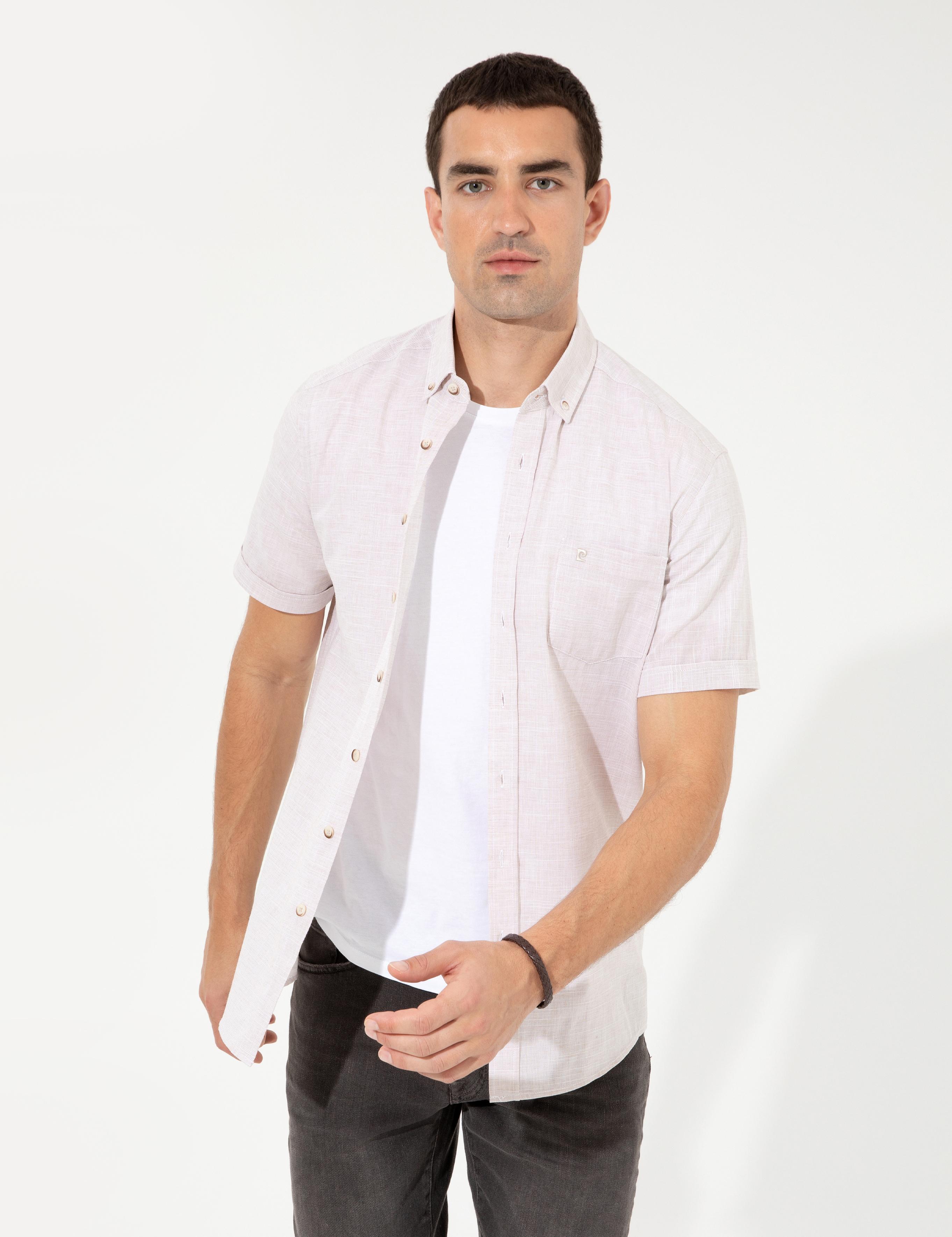 Bej Regular Fit Kısa Kollu Gömlek