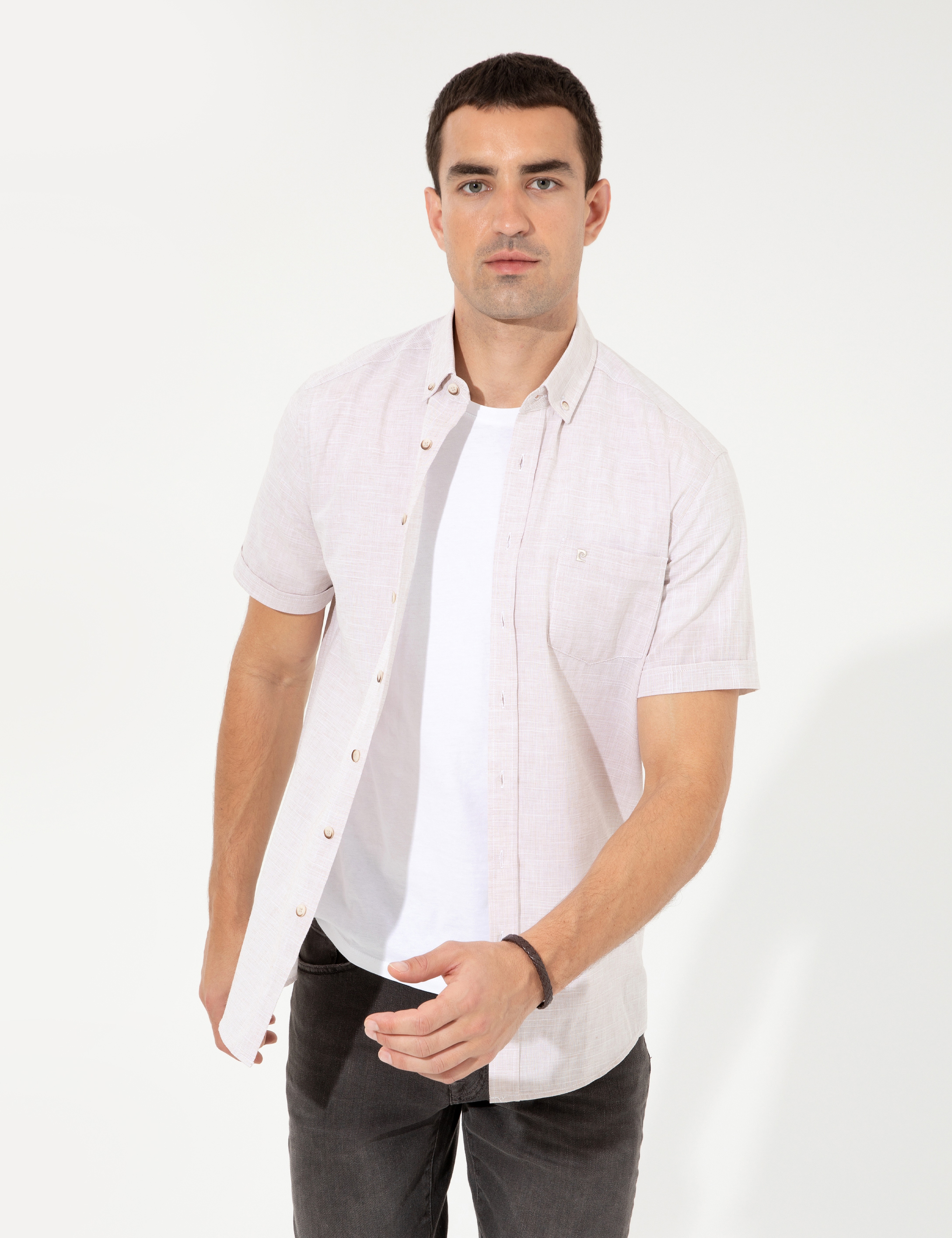 Bej Regular Fit Kısa Kollu Gömlek - Image 3