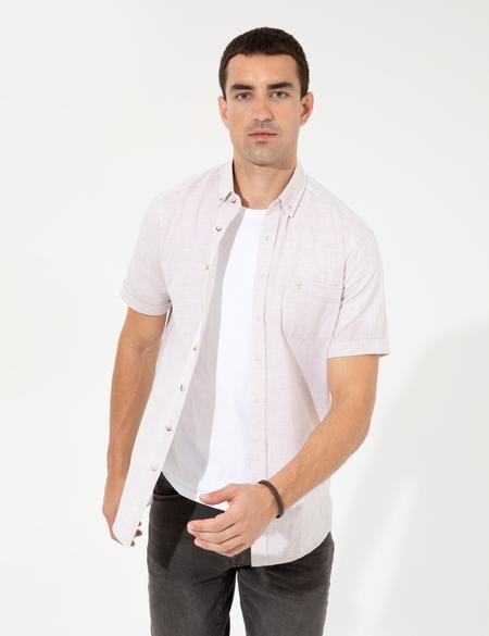 Bej Regular Fit Kısa Kollu Gömlek - 50249763038