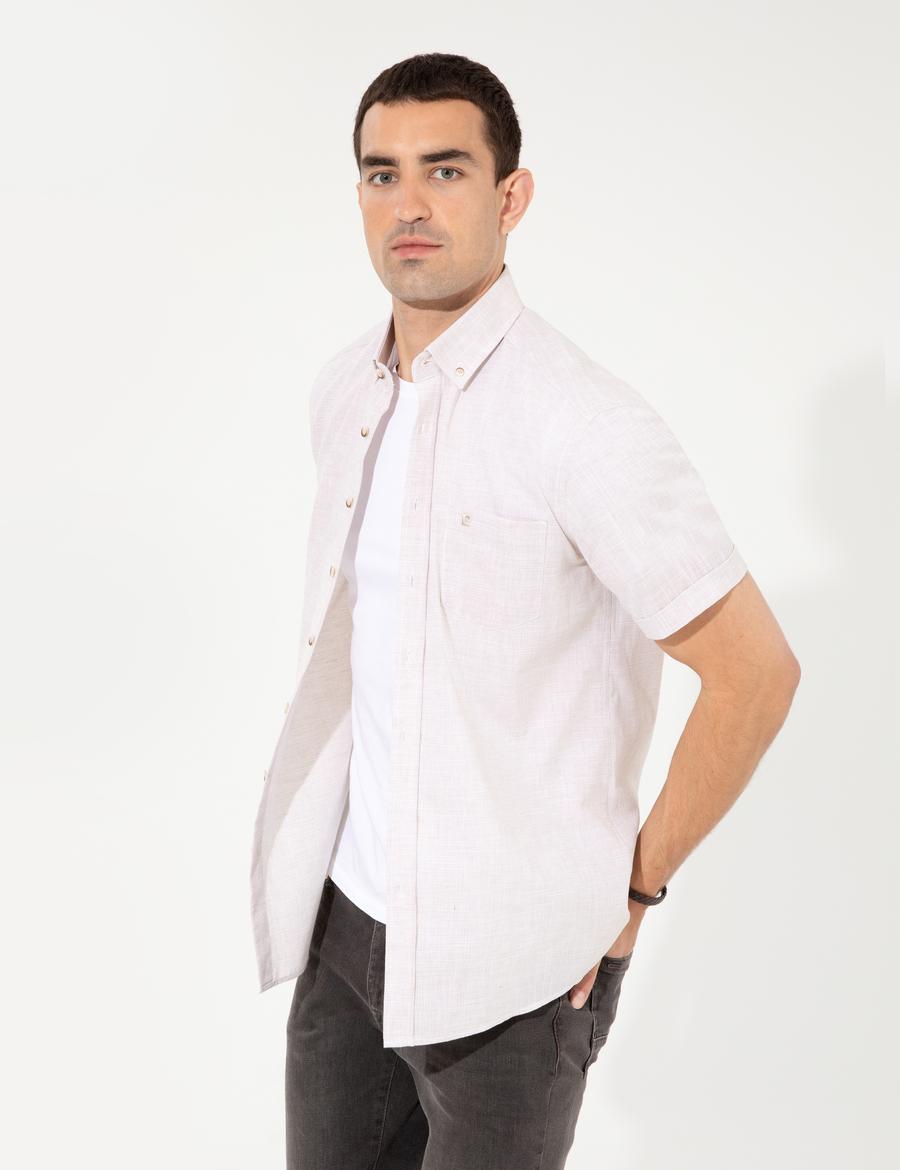 Bej Regular Fit Kısa Kollu Gömlek