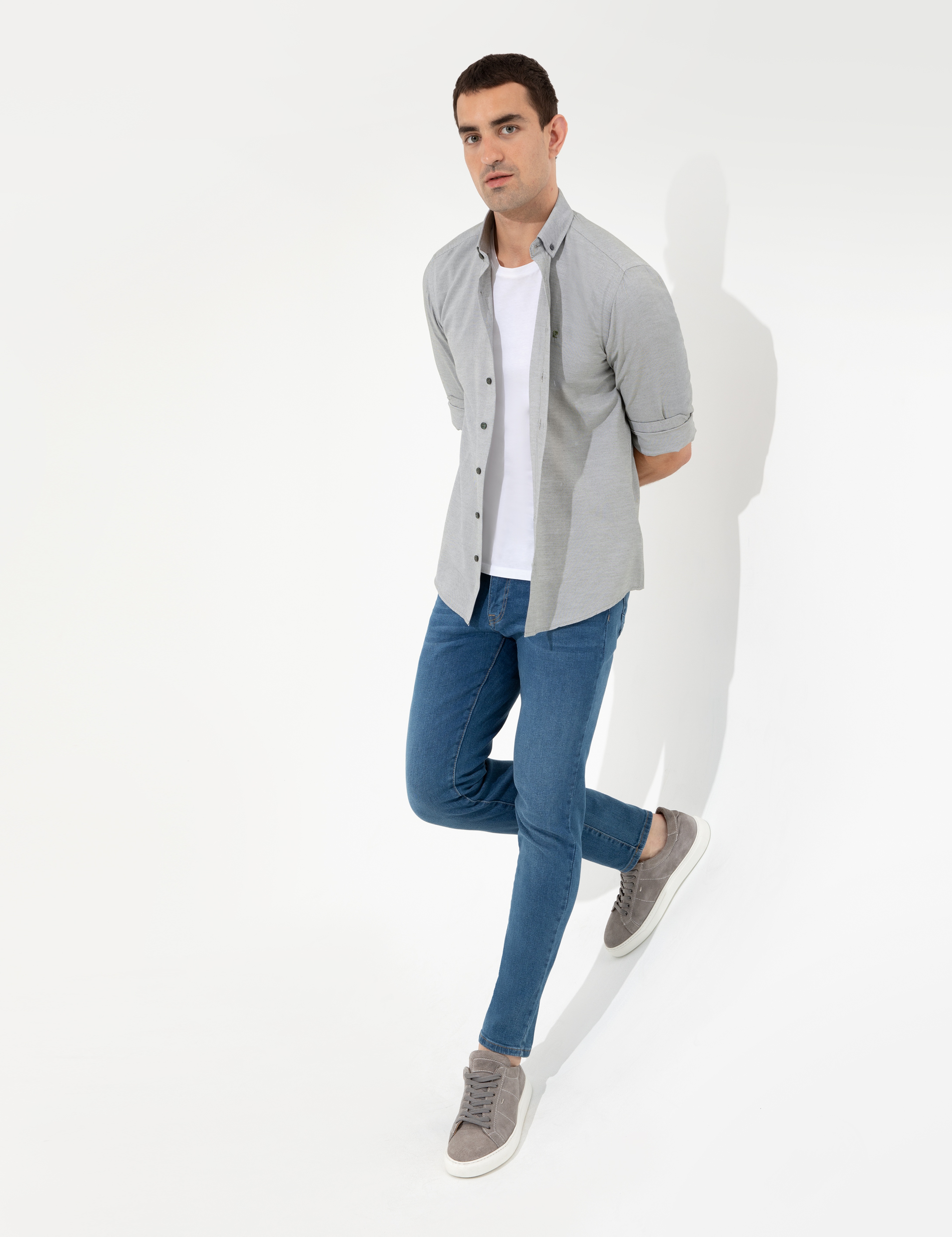 Haki Slim Fit Oxford Gömlek - Image 3