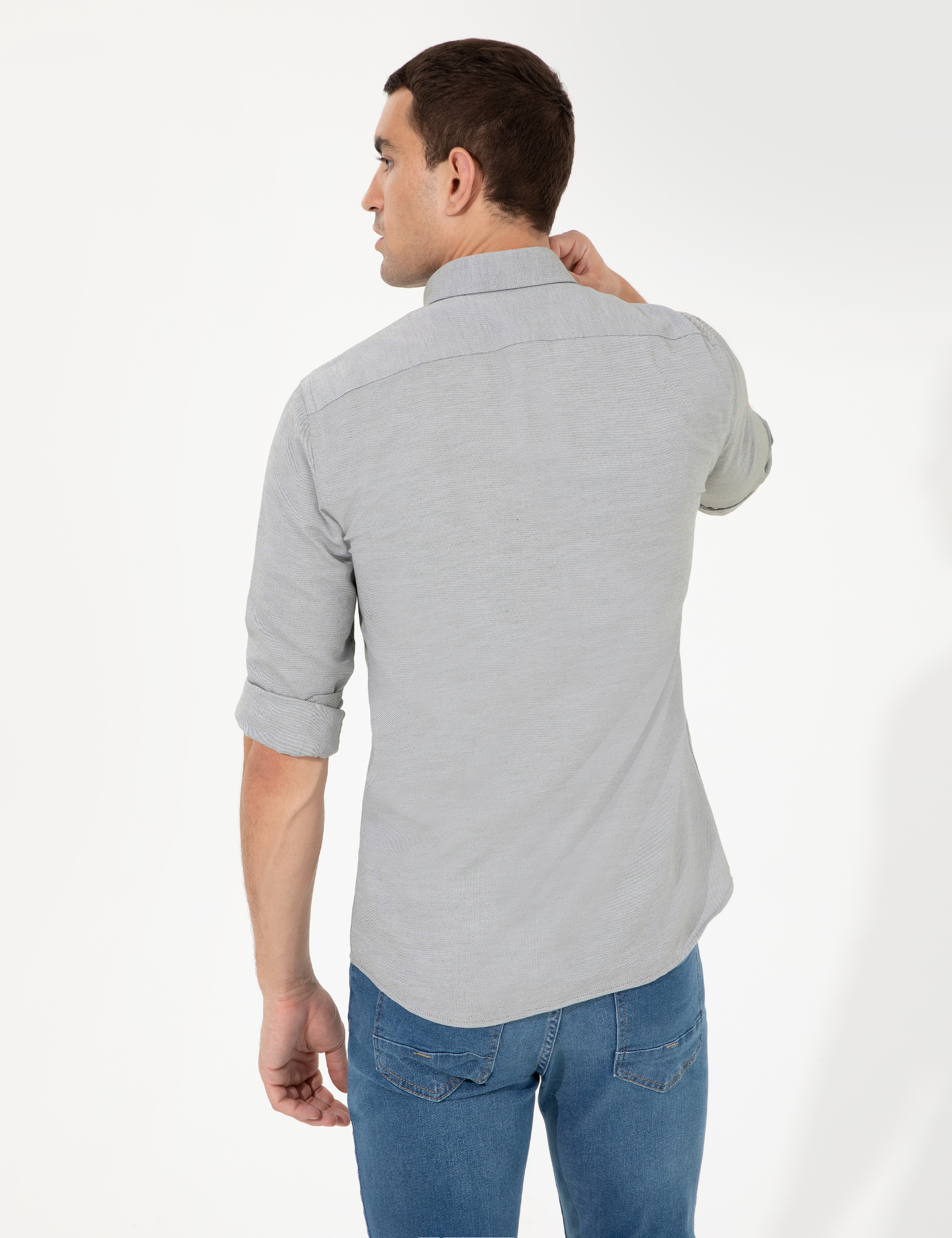 Haki Slim Fit Oxford Gömlek - Image 5