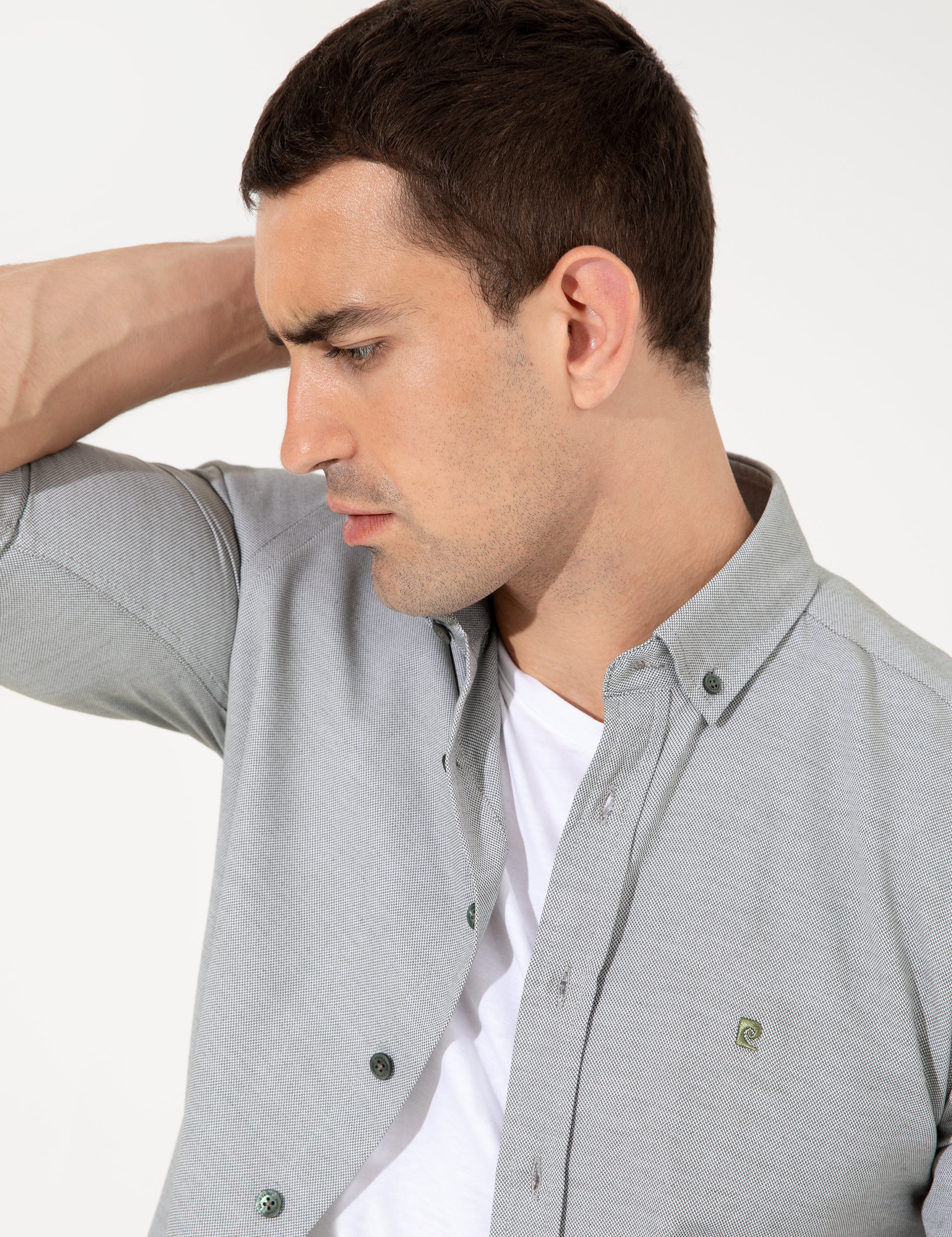 Haki Slim Fit Oxford Gömlek - Image 1