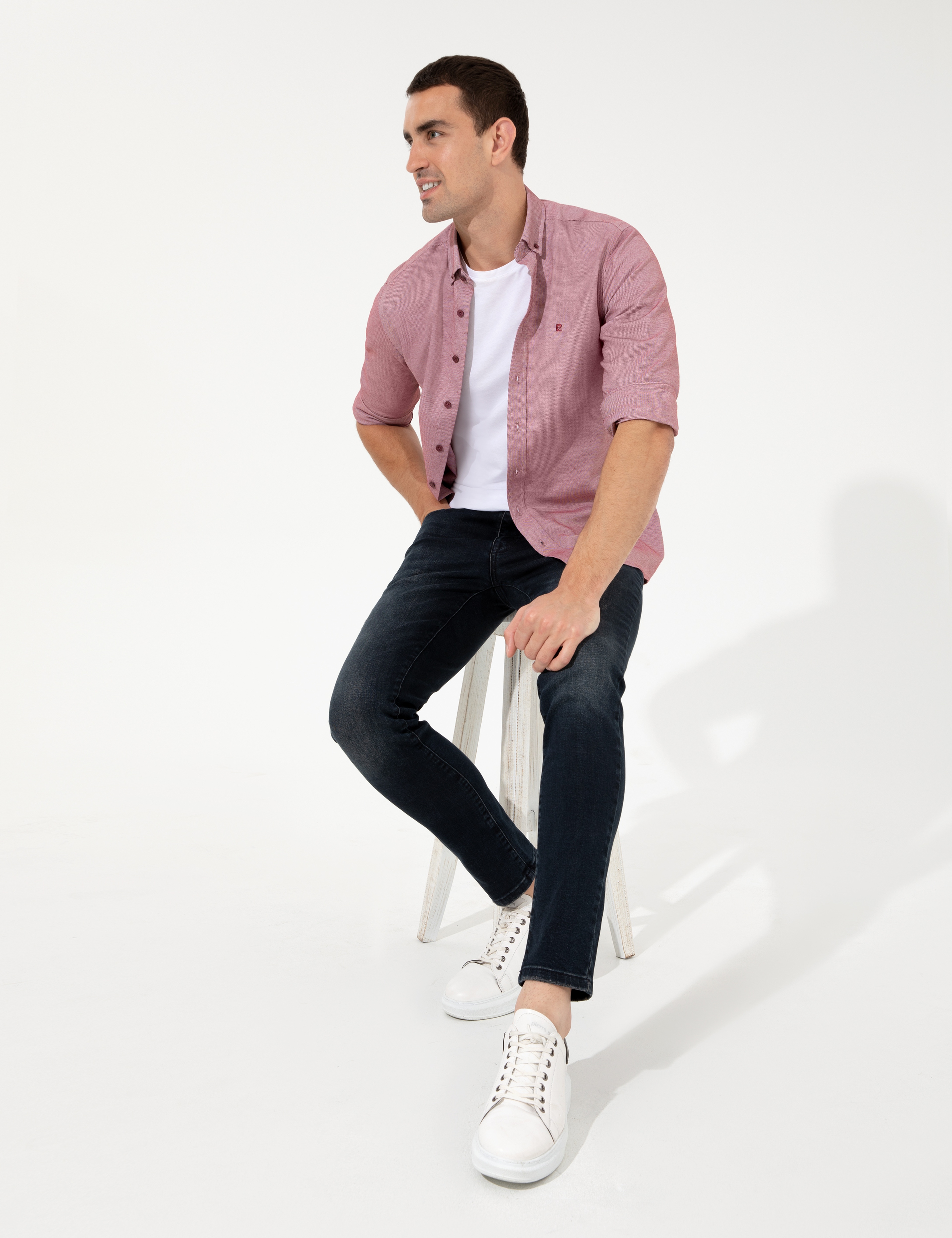 Bordo Slim Fit Uzun Kollu Gömlek - Image 3