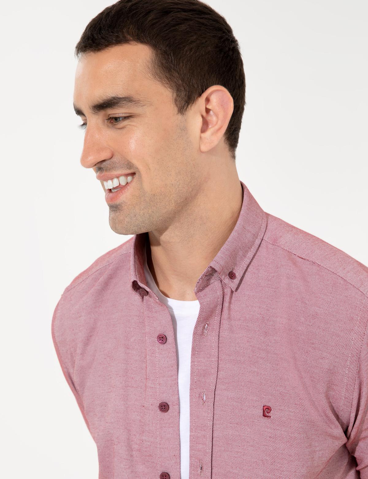 Bordo Slim Fit Uzun Kollu Gömlek - 50255278028