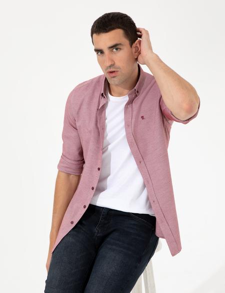 Bordo Slim Fit Uzun Kollu Gömlek - 50255278028