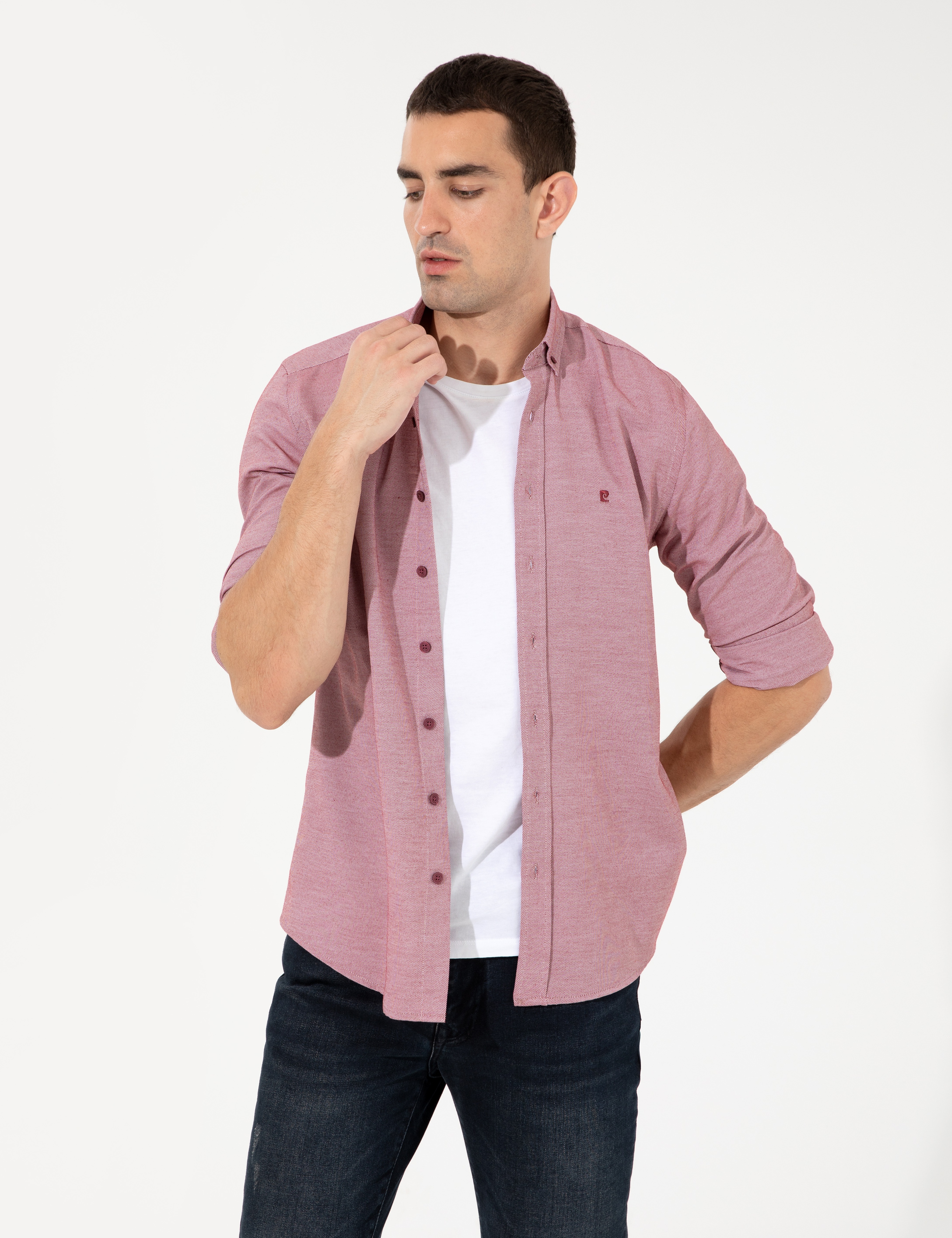 Bordo Slim Fit Uzun Kollu Gömlek - Image 4