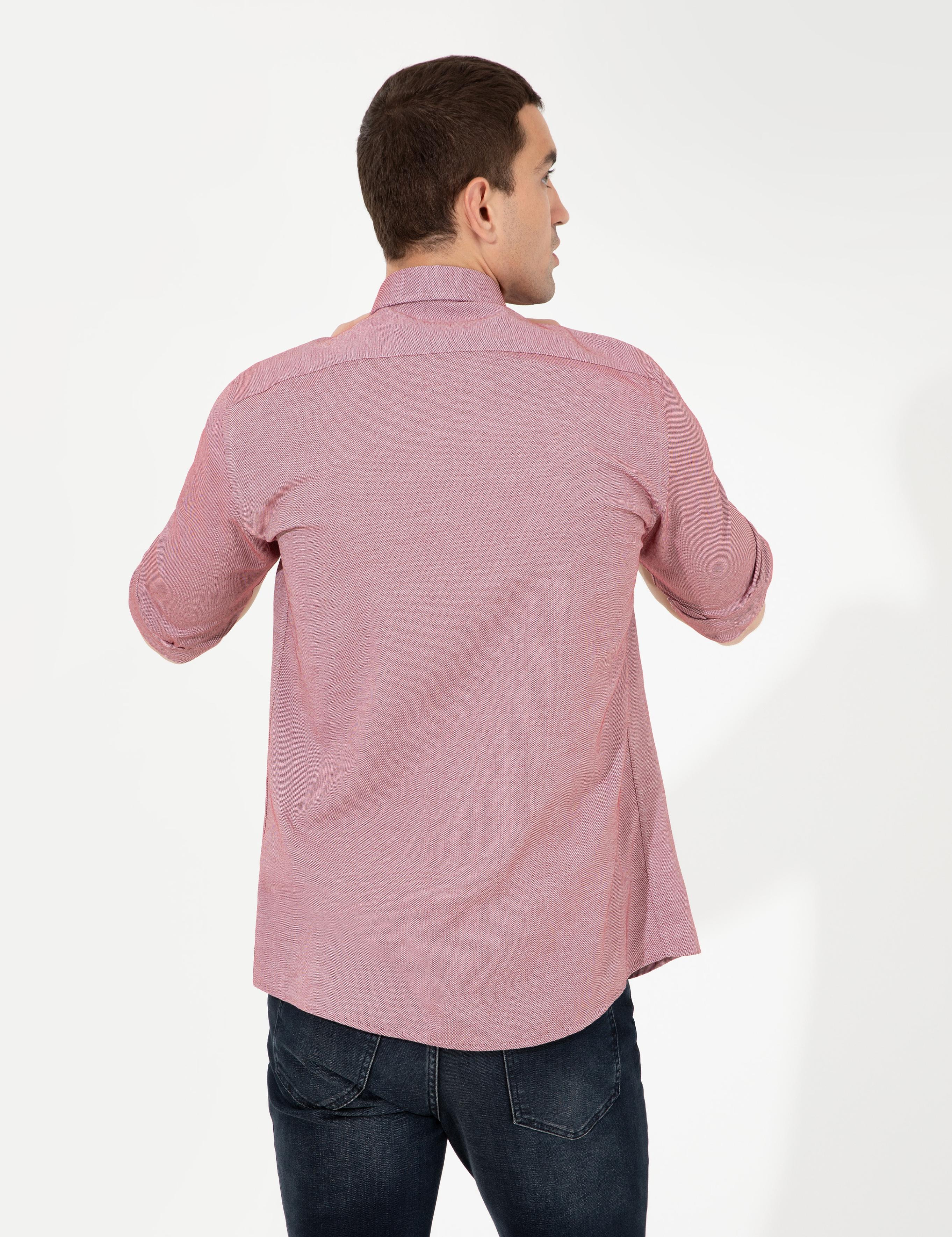 Bordo Slim Fit Uzun Kollu Gömlek