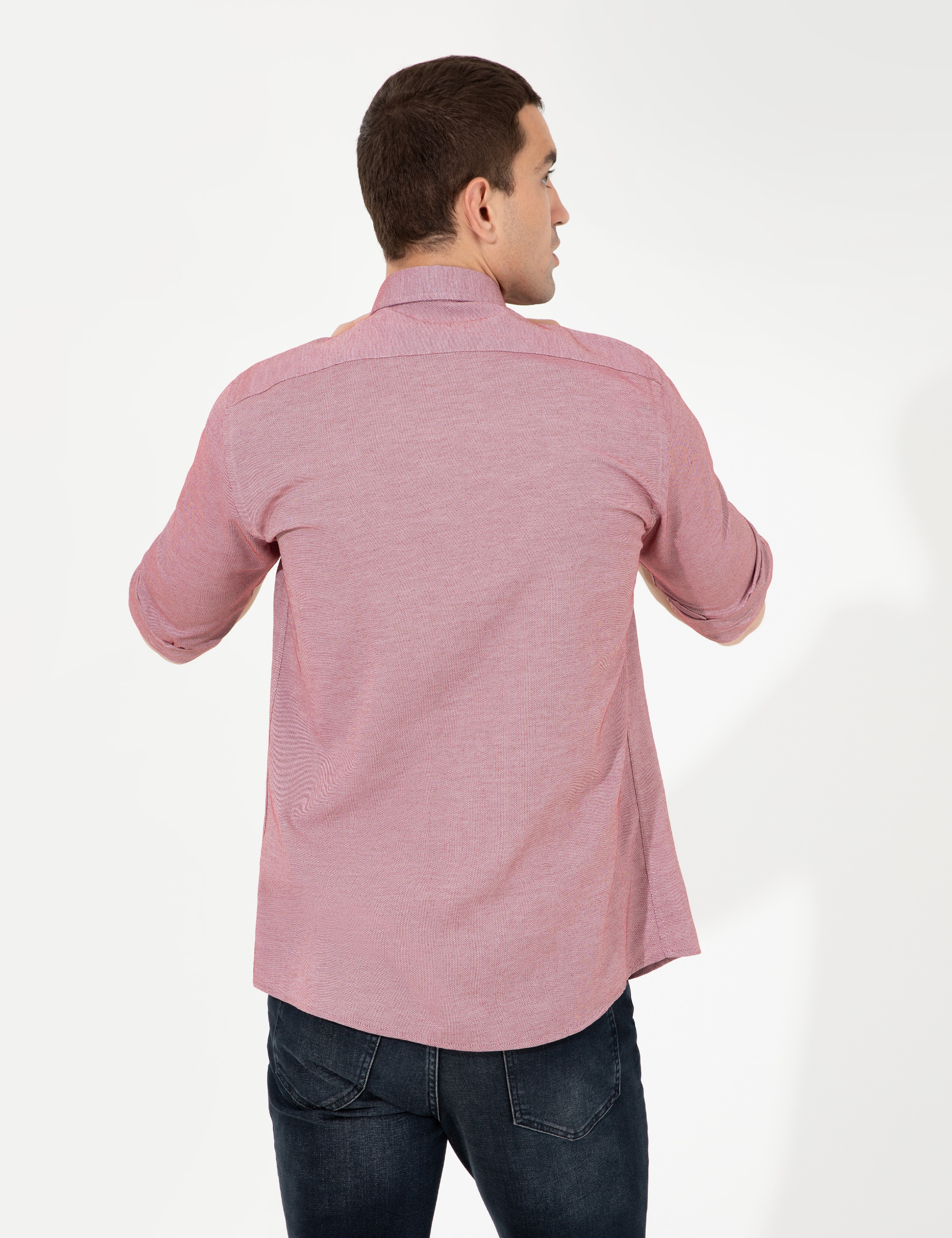 Bordo Slim Fit Uzun Kollu Gömlek - Image 5