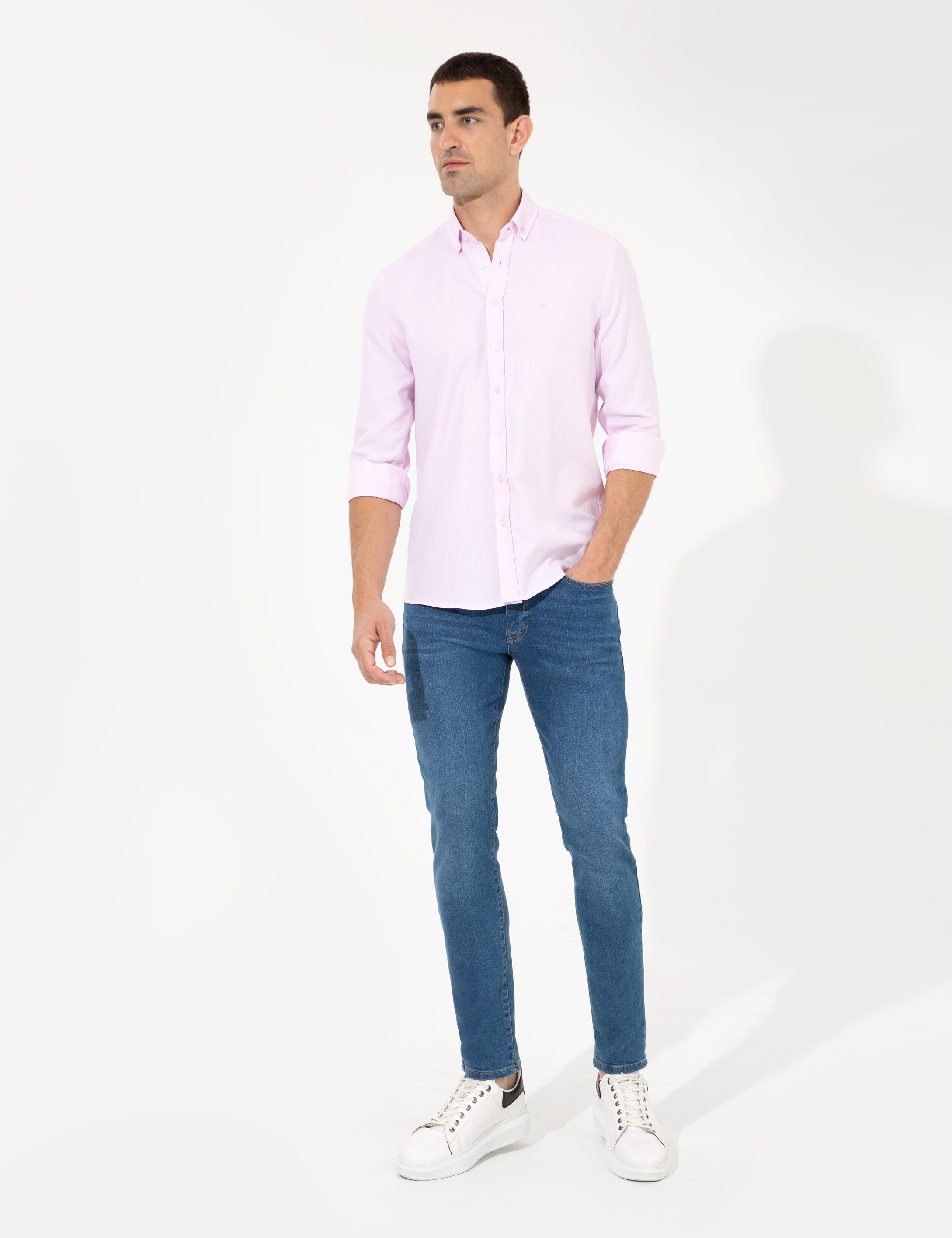 Pembe Slim Fit Oxford Gömlek - Image 4
