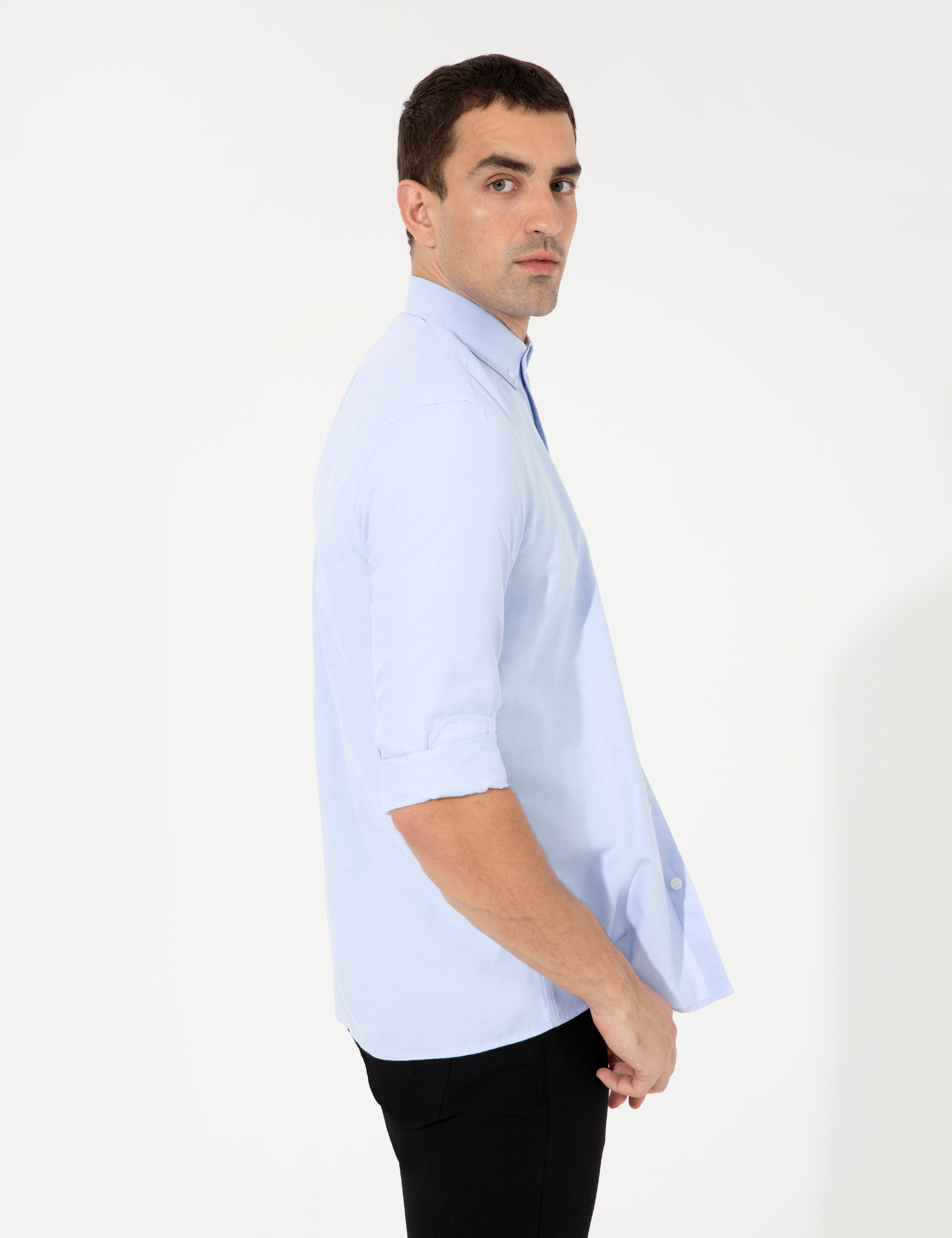 Açık Mavi Slim Fit Oxford Gömlek - Image 5