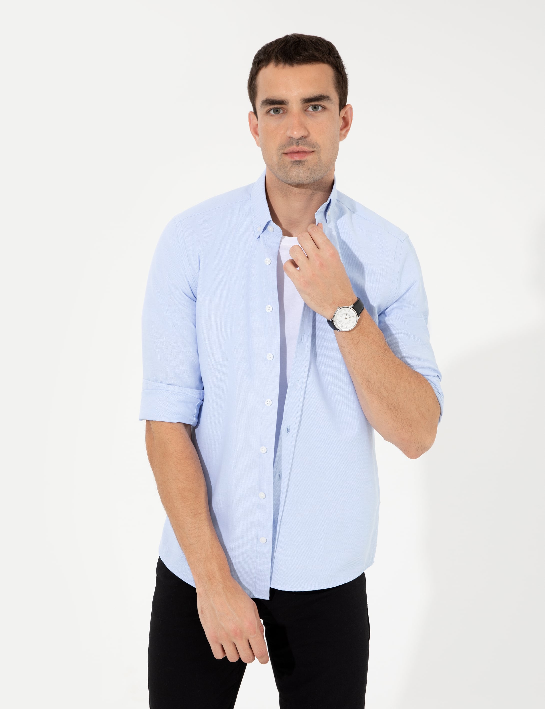 Açık Mavi Slim Fit Oxford Gömlek