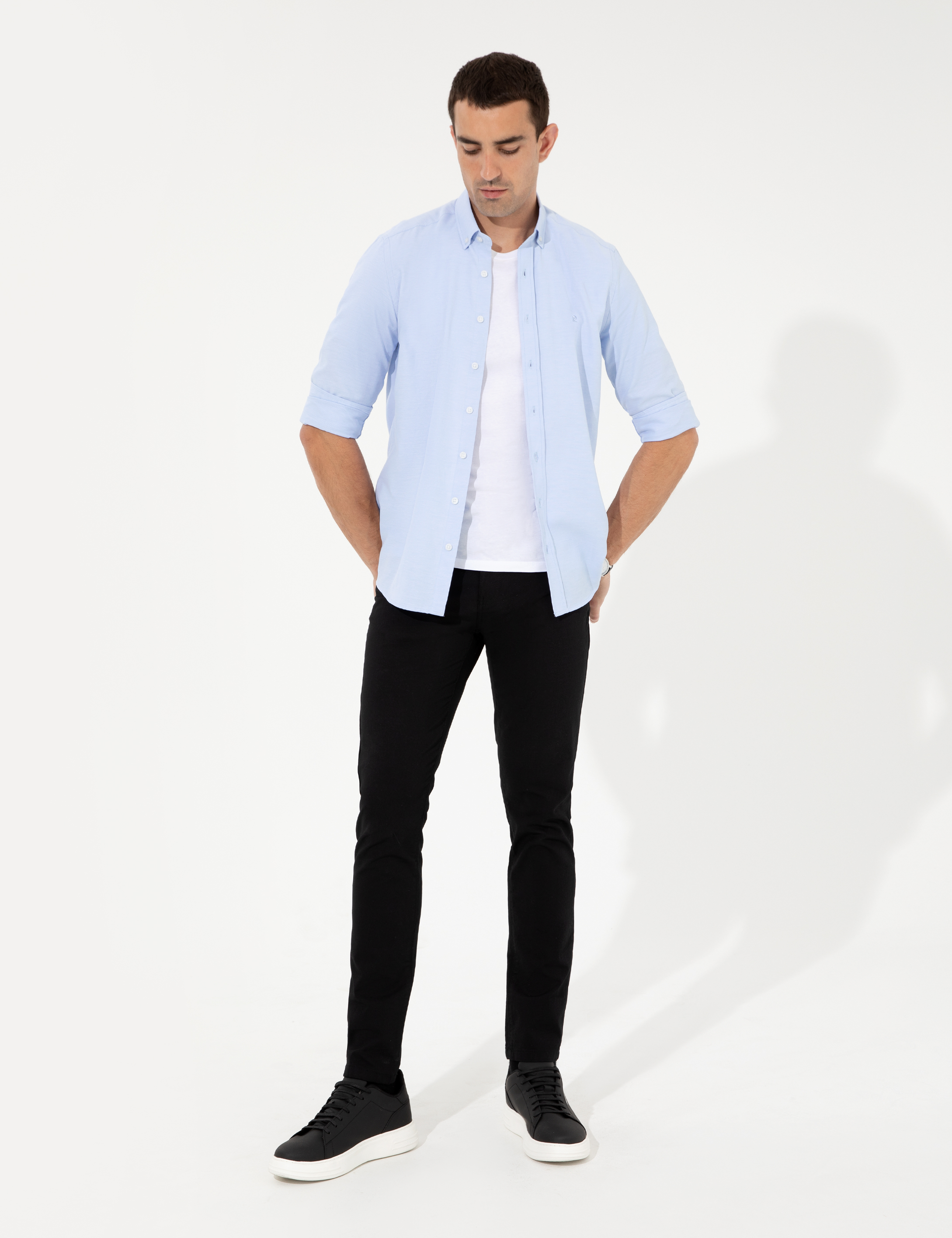 Açık Mavi Slim Fit Oxford Gömlek - Image 4