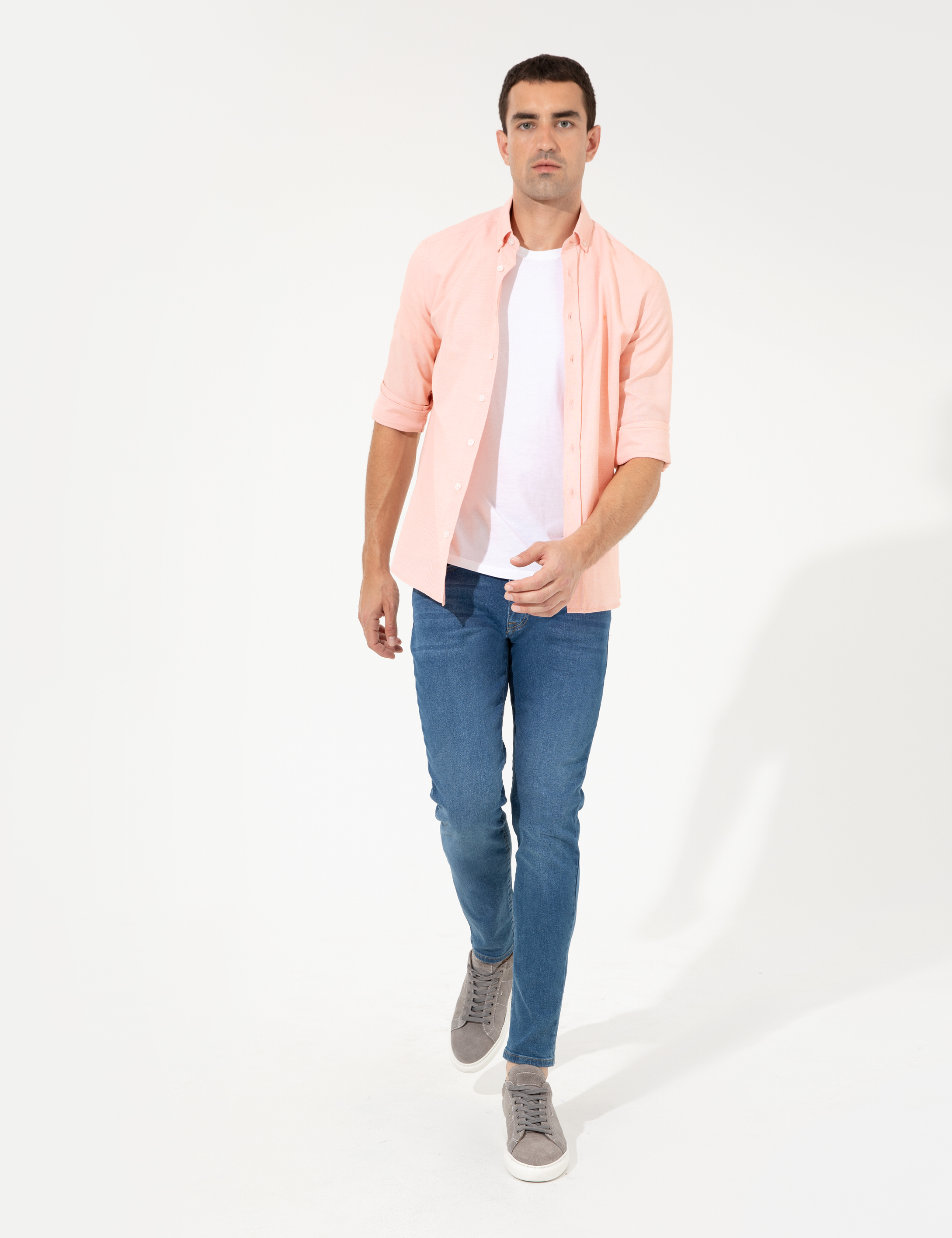Turuncu Slim Fit Oxford Gömlek - Image 4