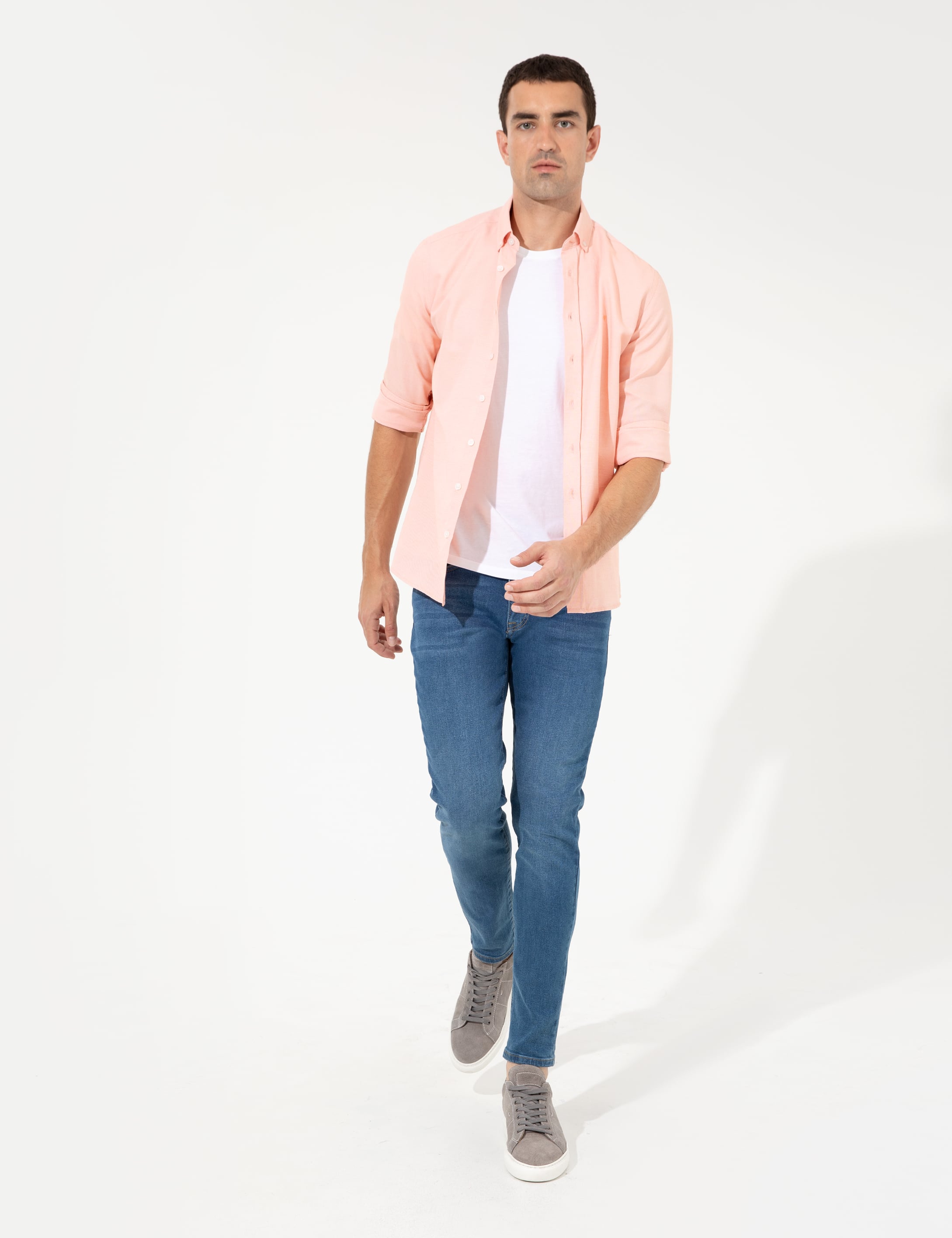 Turuncu Slim Fit Oxford Gömlek