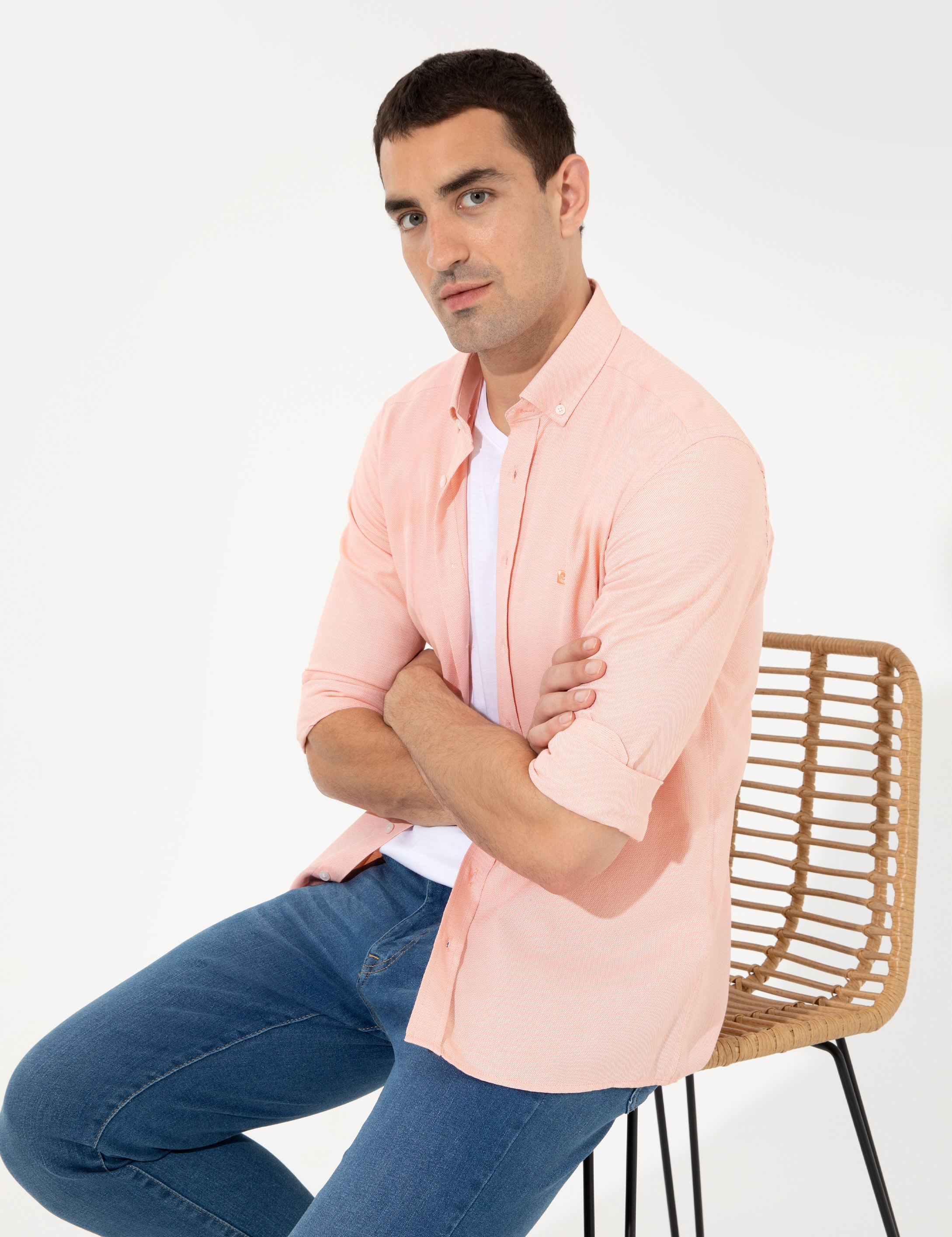 Turuncu Slim Fit Oxford Gömlek - Image 3